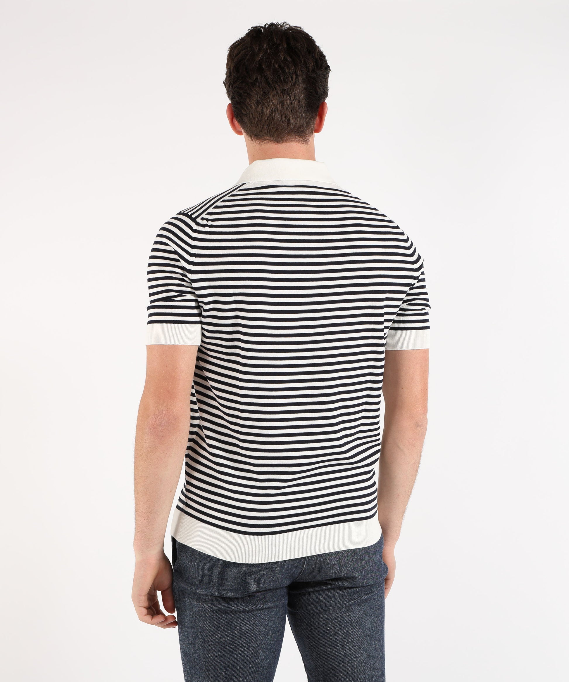 Polo shirts FILIPPO DE LAURENTIIS Short-sleeve striped polo with buttons and spring-effect cuffs Navy/latte | FILIPPO DE LAURENTIIS