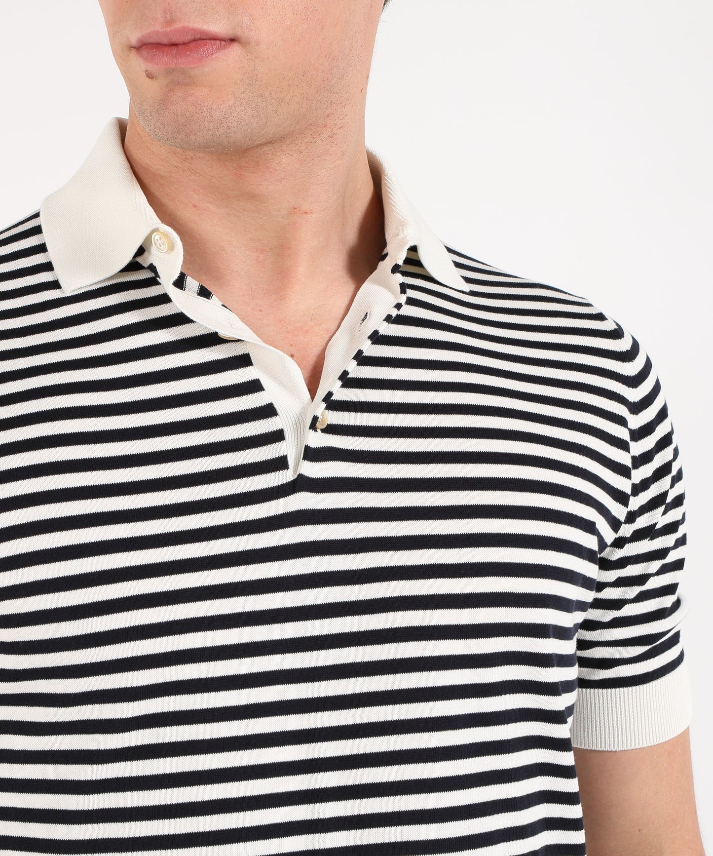 FILIPPO DE LAURENTIIS Short-sleeve striped polo with buttons and spring-effect cuffs
