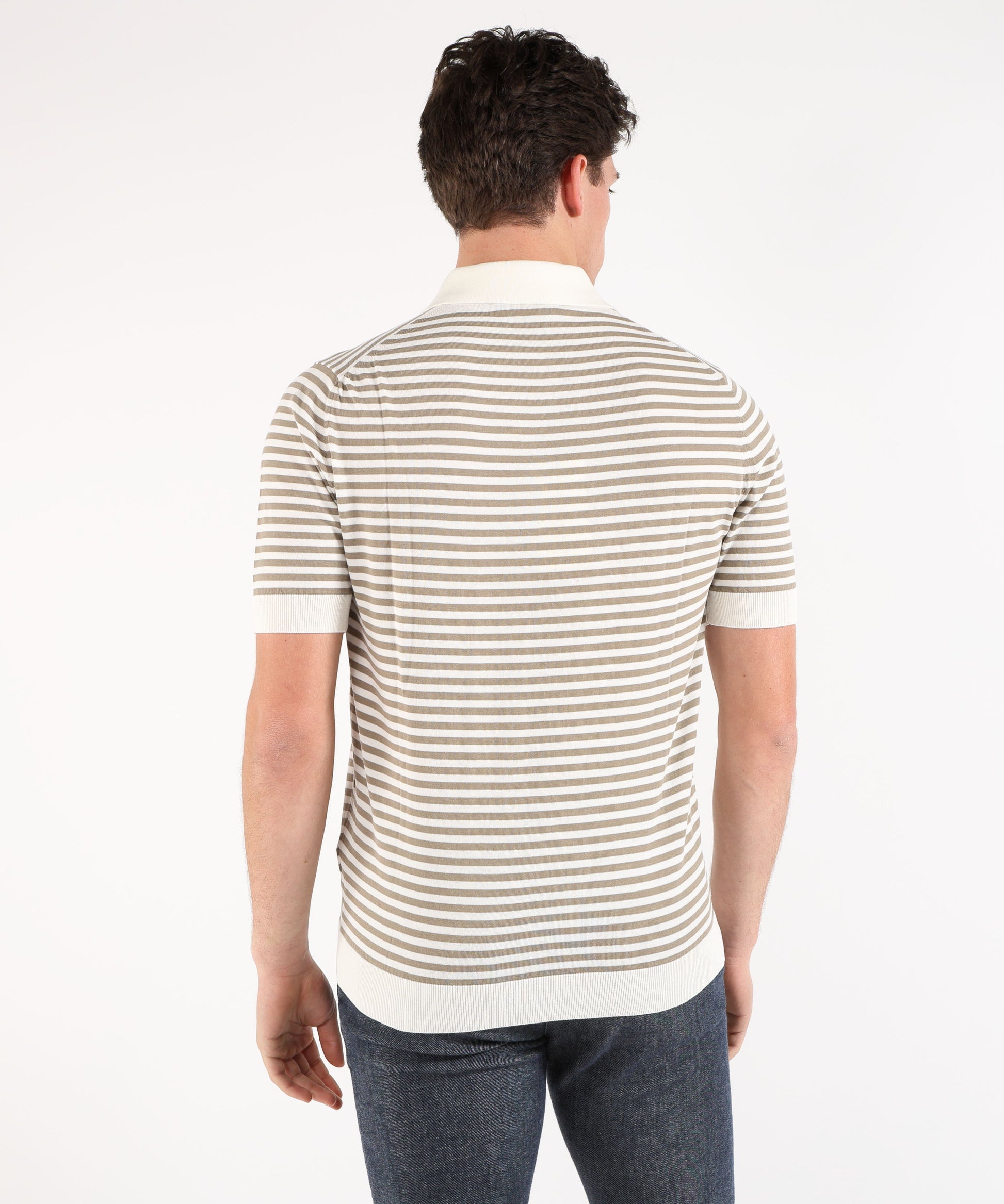 Polo shirts FILIPPO DE LAURENTIIS Short-sleeve striped polo with buttons and spring-effect cuffs Verde/latte | FILIPPO DE LAURENTIIS