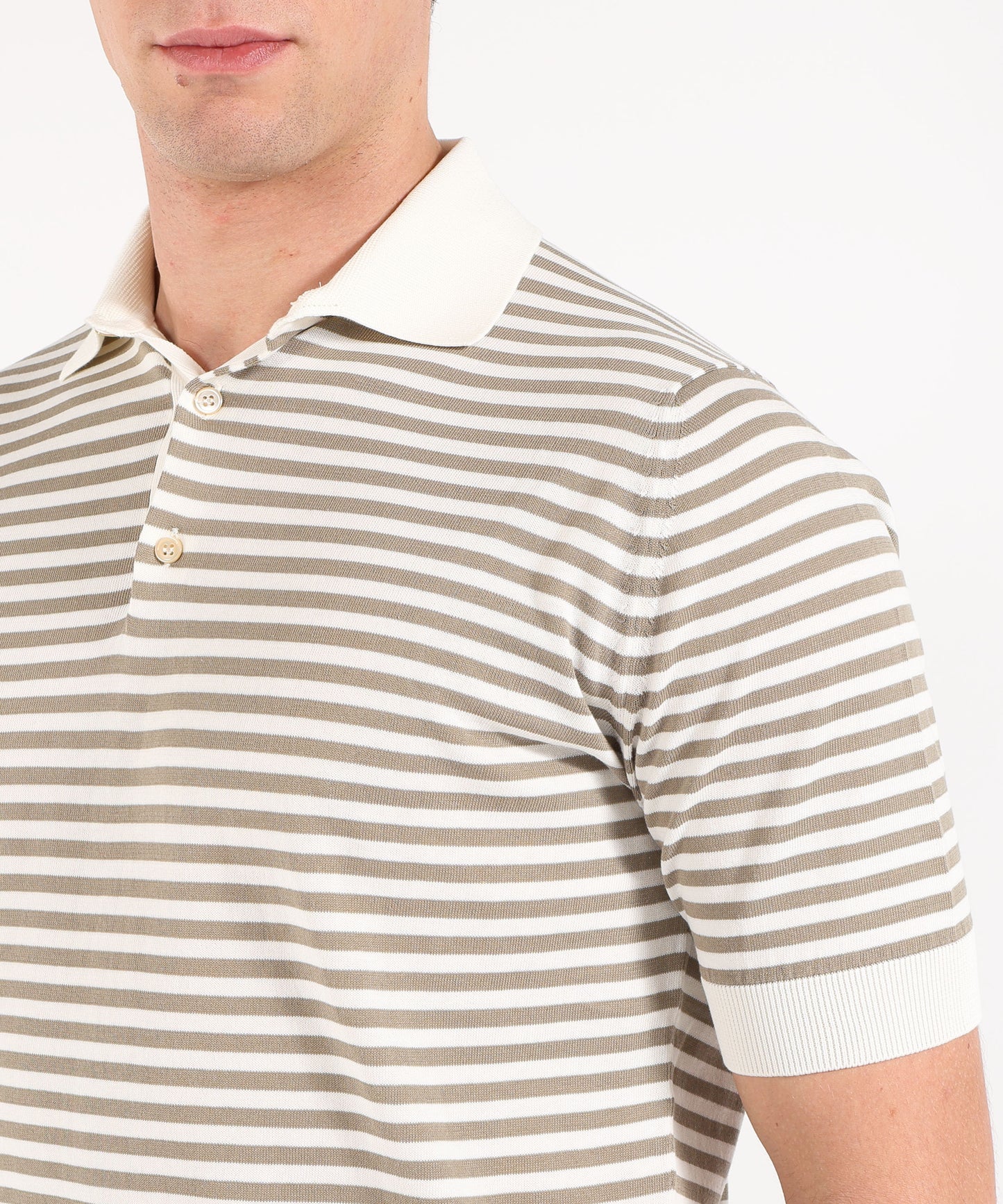 FILIPPO DE LAURENTIIS Short-sleeve striped polo with buttons and spring-effect cuffs