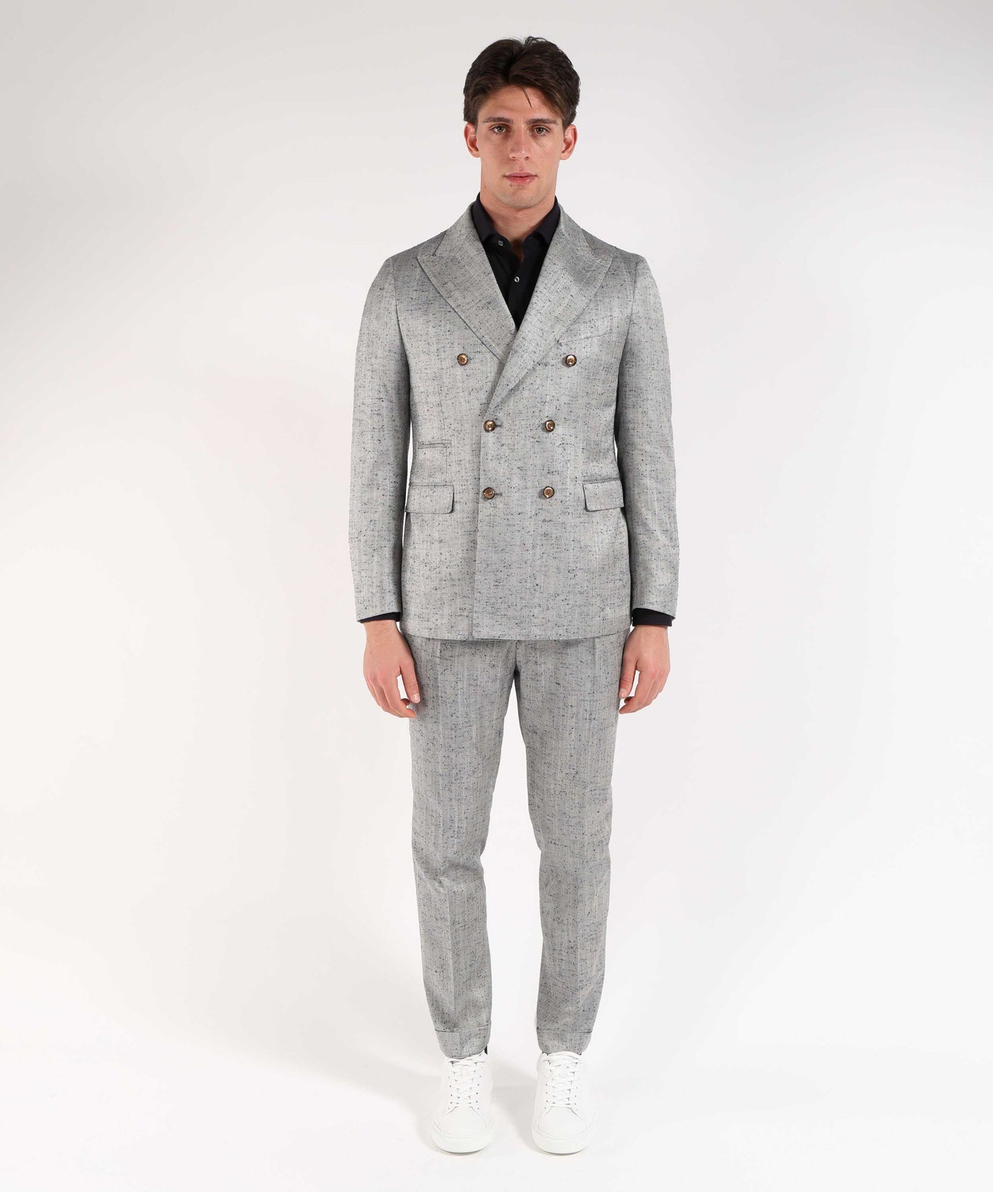 SUITHOMME Abito doppiopetto spinato grigio perla con pantalone coordinato