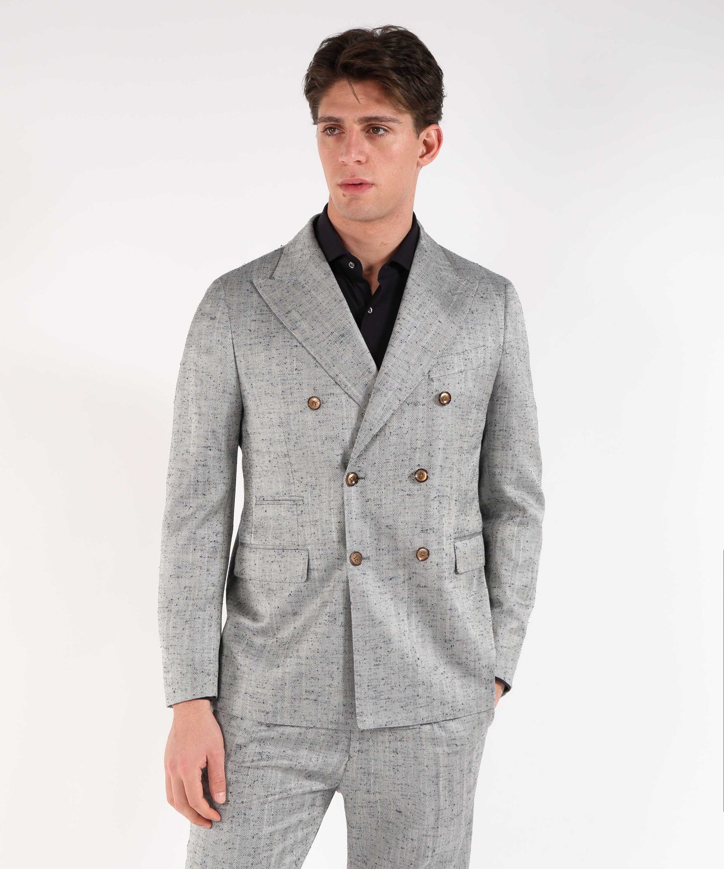 SUITHOMME Abito doppiopetto spinato grigio perla con pantalone coordinato