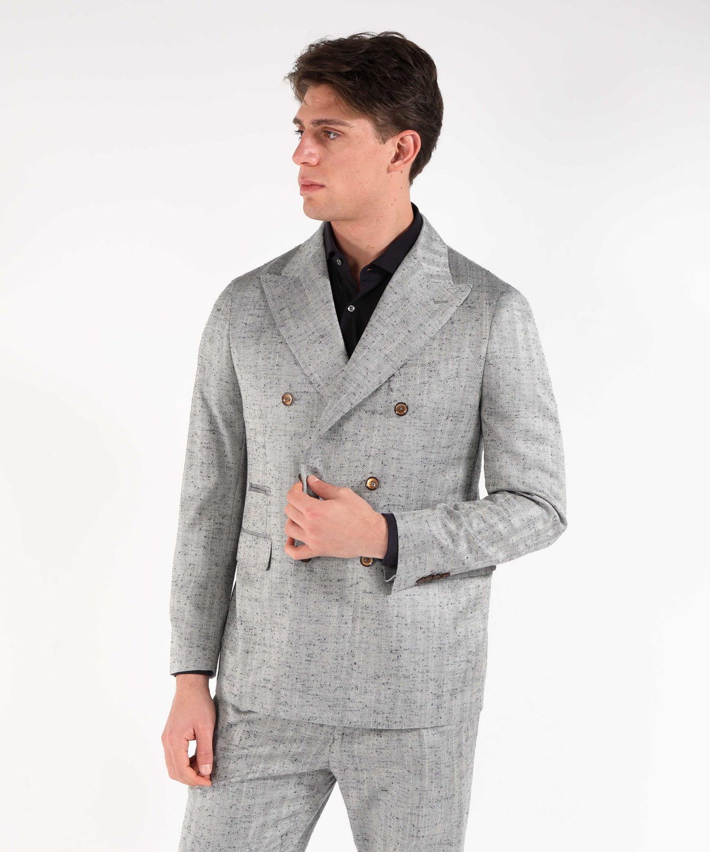 SUITHOMME Abito doppiopetto spinato grigio perla con pantalone coordinato