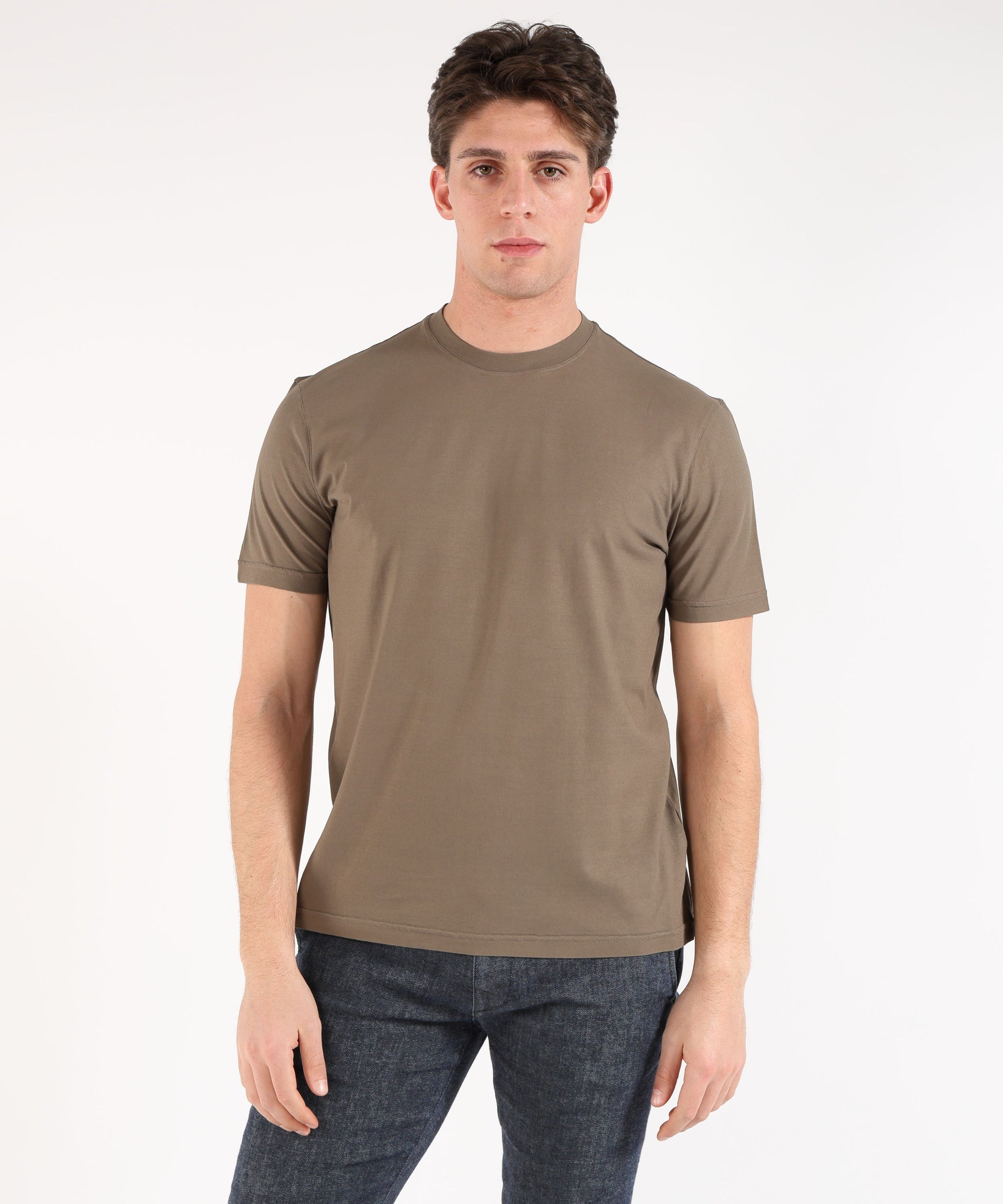 T-shirt FILIPPO DE LAURENTIIS T-shirt manica corta in crepe cotton Tortora | FILIPPO DE LAURENTIIS
