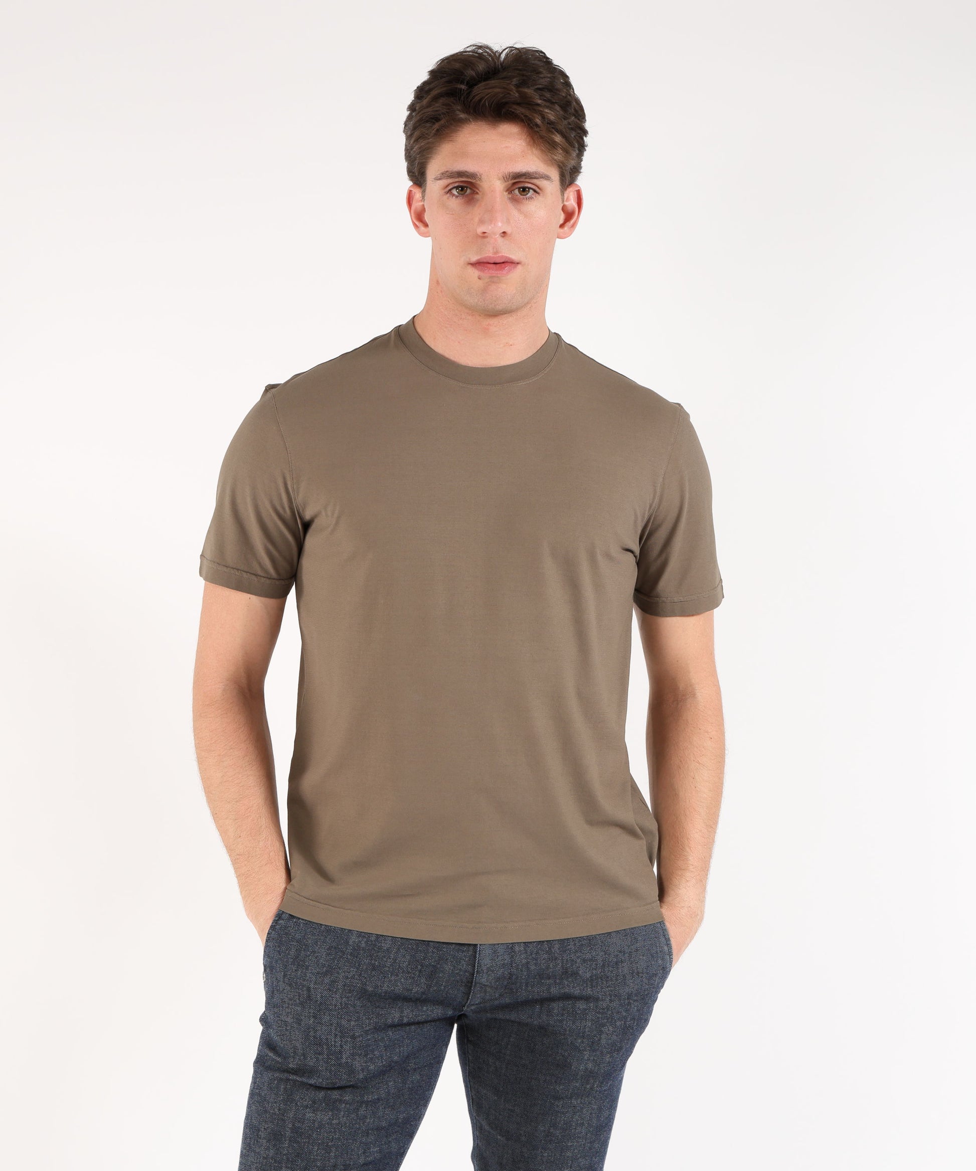T-shirt FILIPPO DE LAURENTIIS T-shirt manica corta in crepe cotton Tortora | FILIPPO DE LAURENTIIS