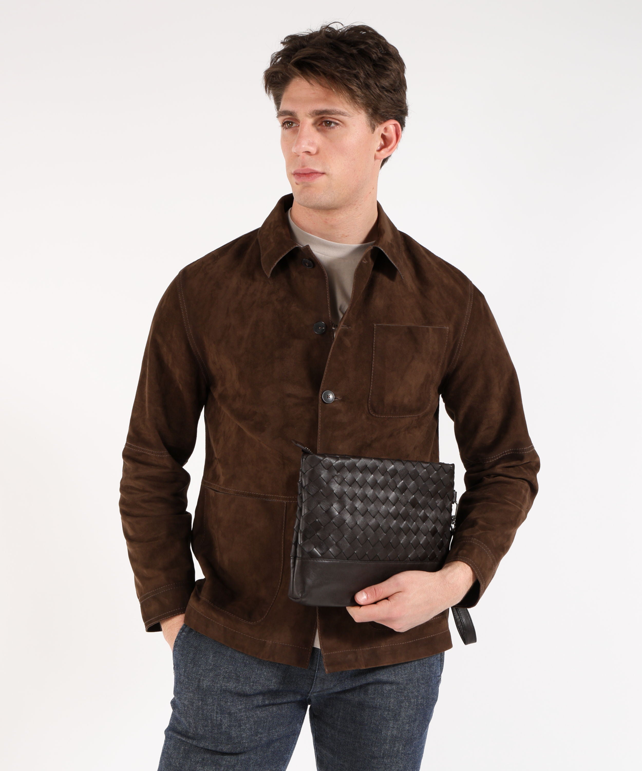 Pochette THE JACK LEATHERS Pochette in pelle intrecciata con manico staccabile Marrone | THE JACK LEATHERS