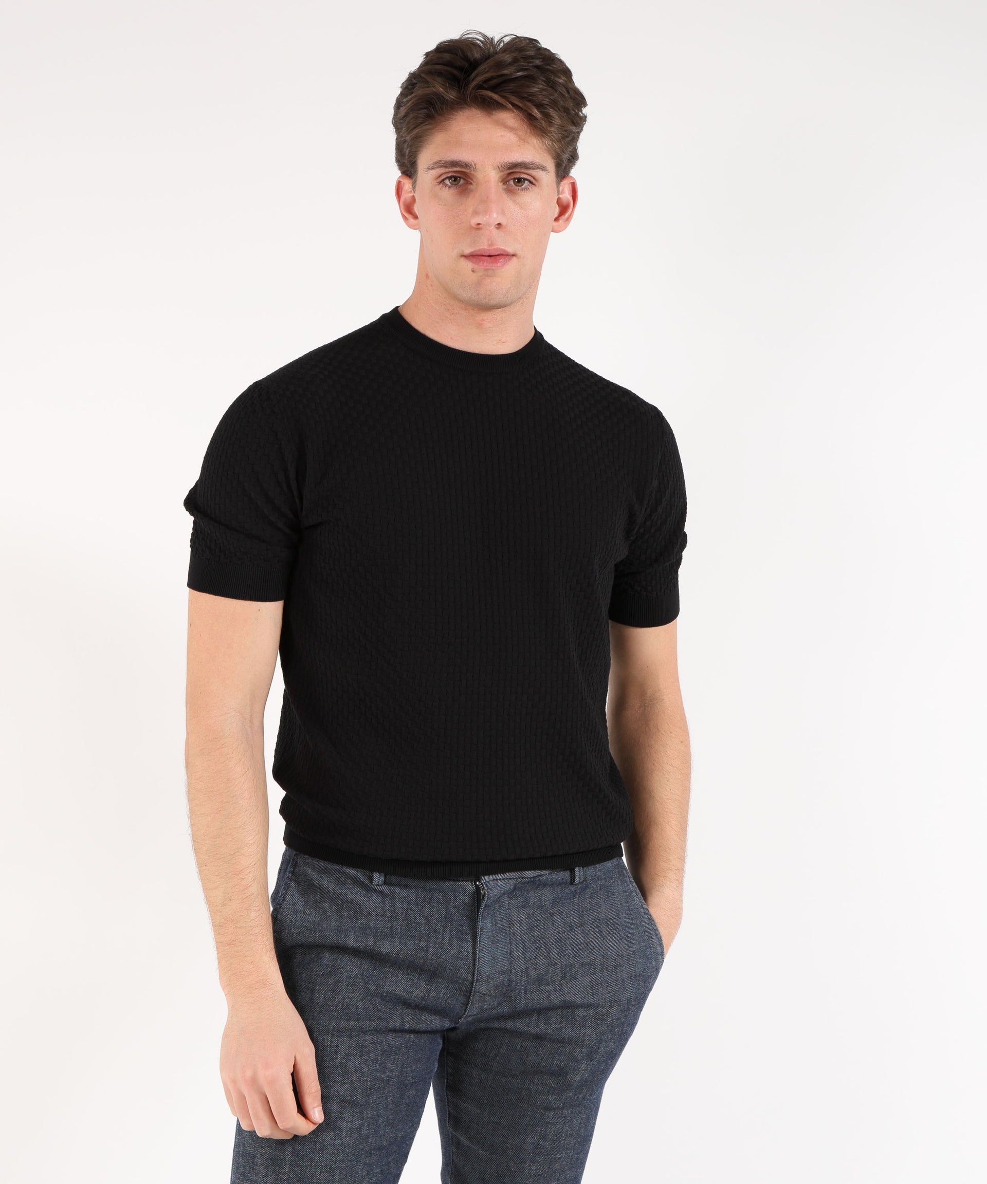 FILIPPO DE LAURENTIIS T-shirt manica corta in crepe cotton con intarsio