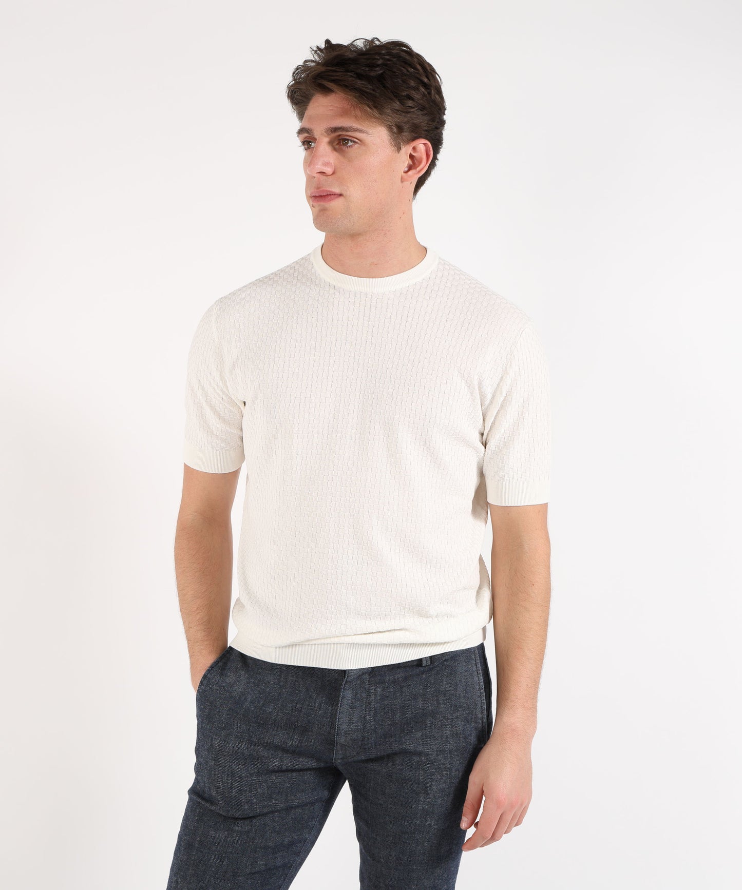 FILIPPO DE LAURENTIIS T-shirt manica corta in crepe cotton con intarsio