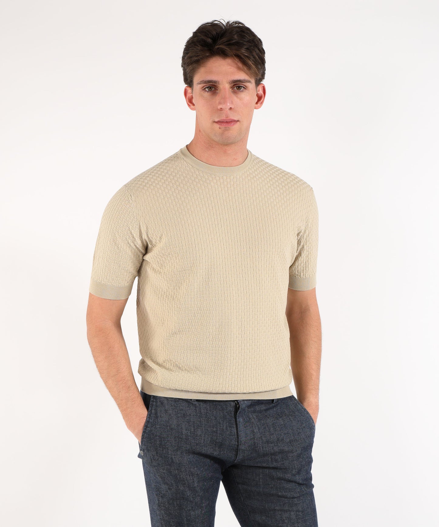 FILIPPO DE LAURENTIIS T-shirt manica corta in crepe cotton con intarsio