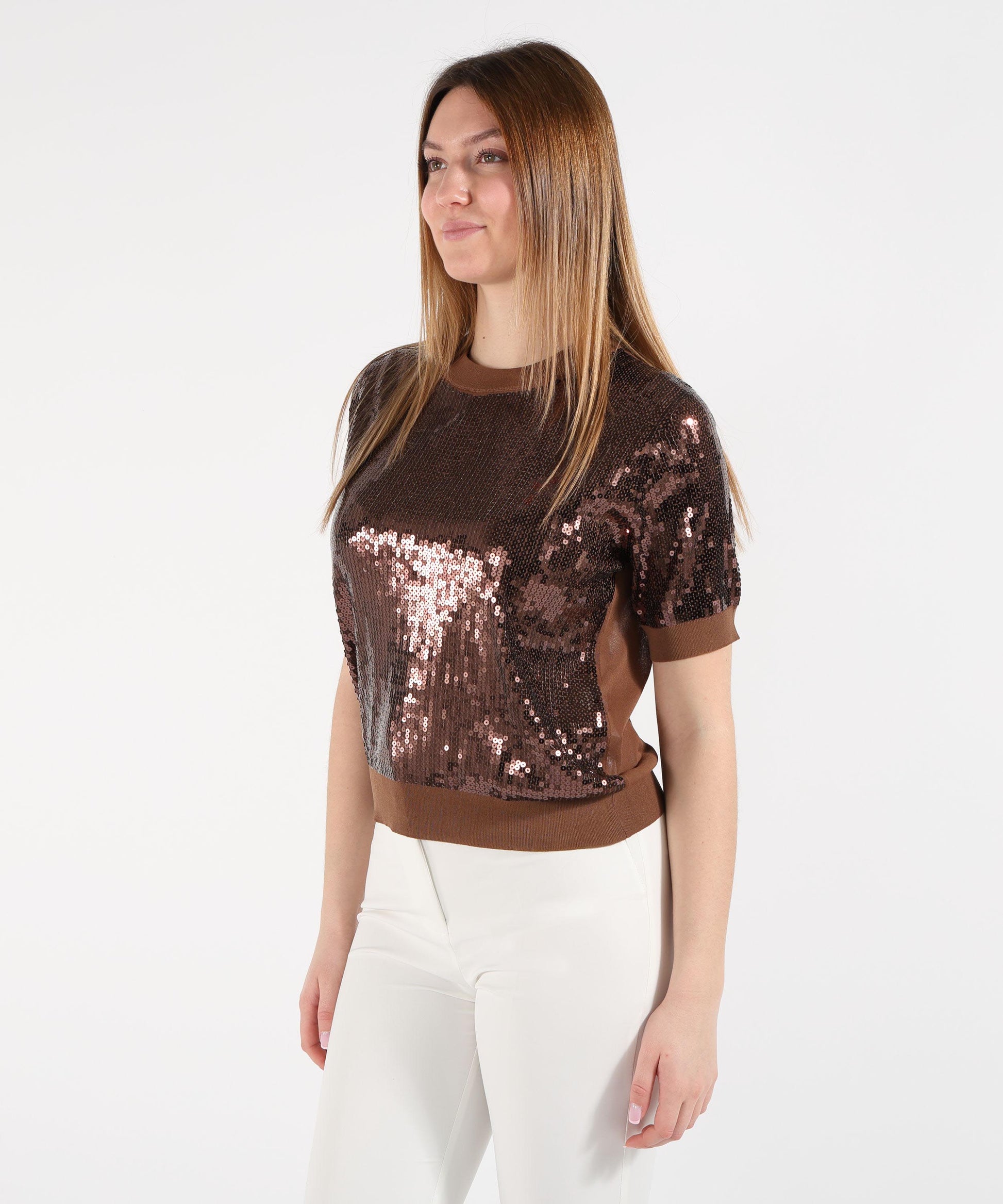 Maglie LIUJO WHITE Top con paillettes Marrone | LIUJO WHITE