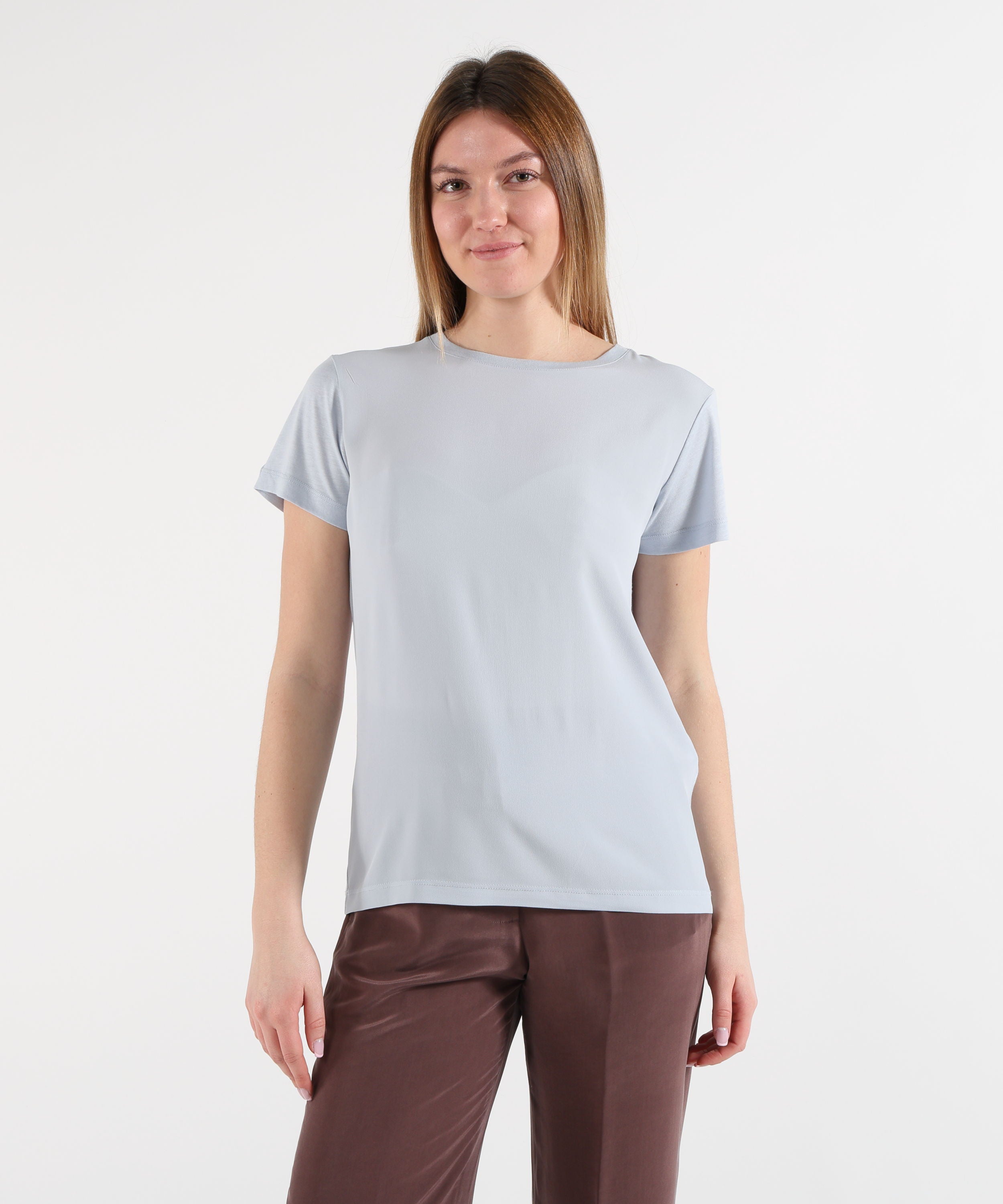 SEVENTY T-shirt girocollo in jersey e crêpe misto seta