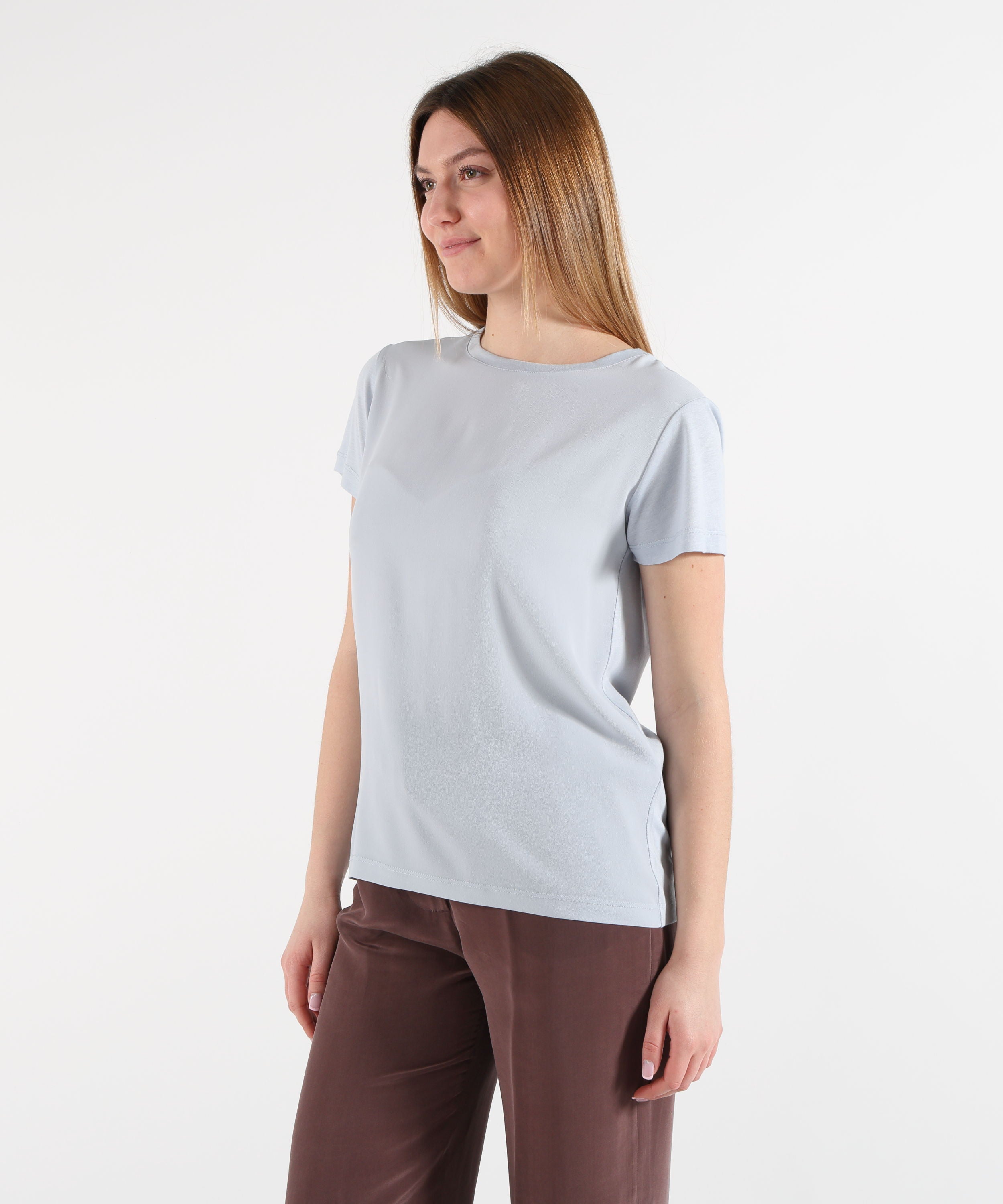 SEVENTY T-shirt girocollo in jersey e crêpe misto seta