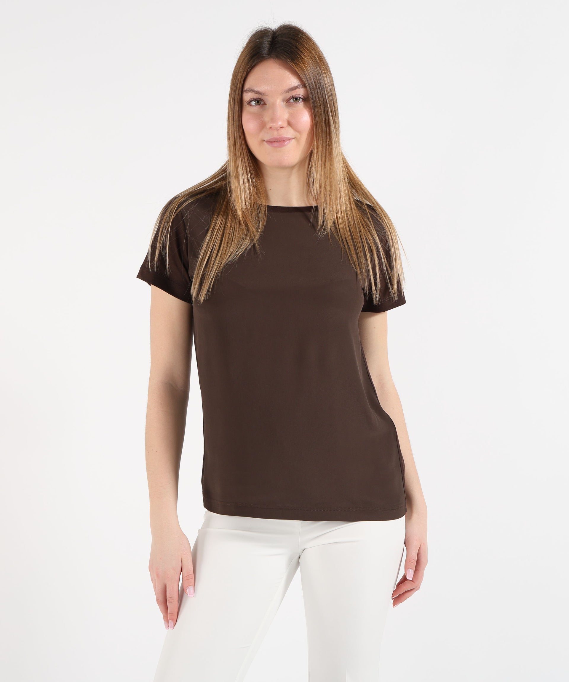 SEVENTY T-shirt girocollo in jersey e crêpe misto seta