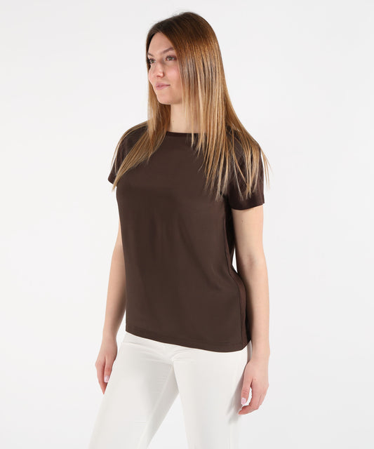 SEVENTY T-shirt girocollo in jersey e crêpe misto seta