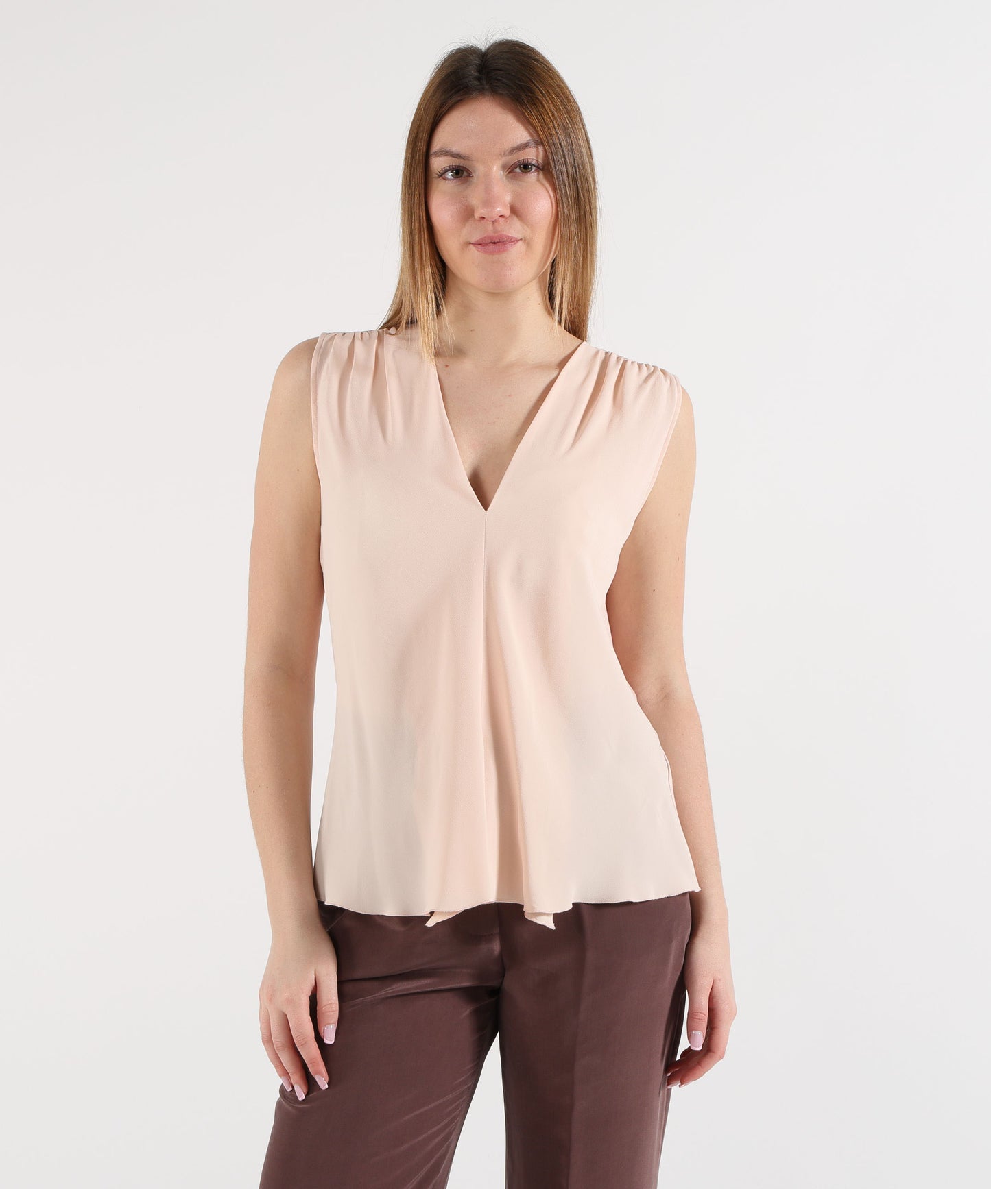 SEVENTY Camicia smanicata in jersey e crêpe misto seta