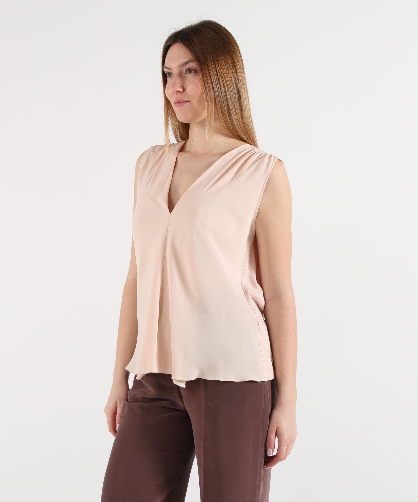 SEVENTY Camicia smanicata in jersey e crêpe misto seta