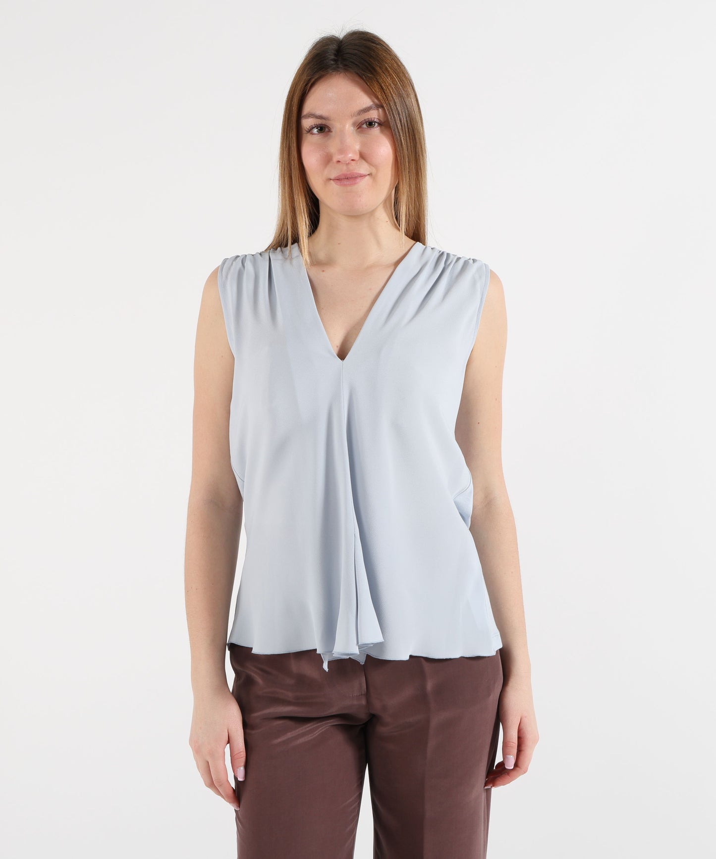 SEVENTY Camicia smanicata in jersey e crêpe misto seta