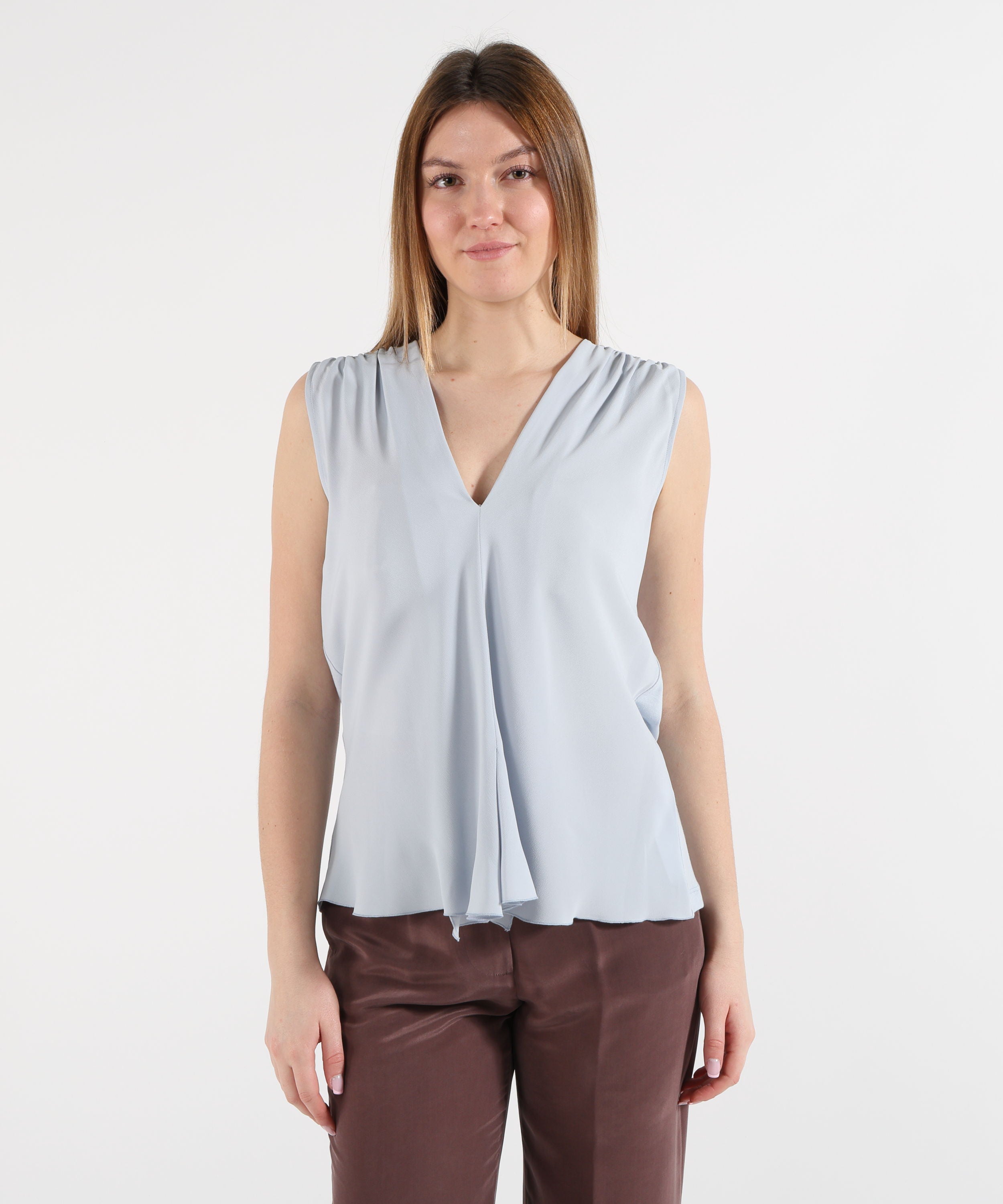 SEVENTY Camicia smanicata in jersey e crêpe misto seta