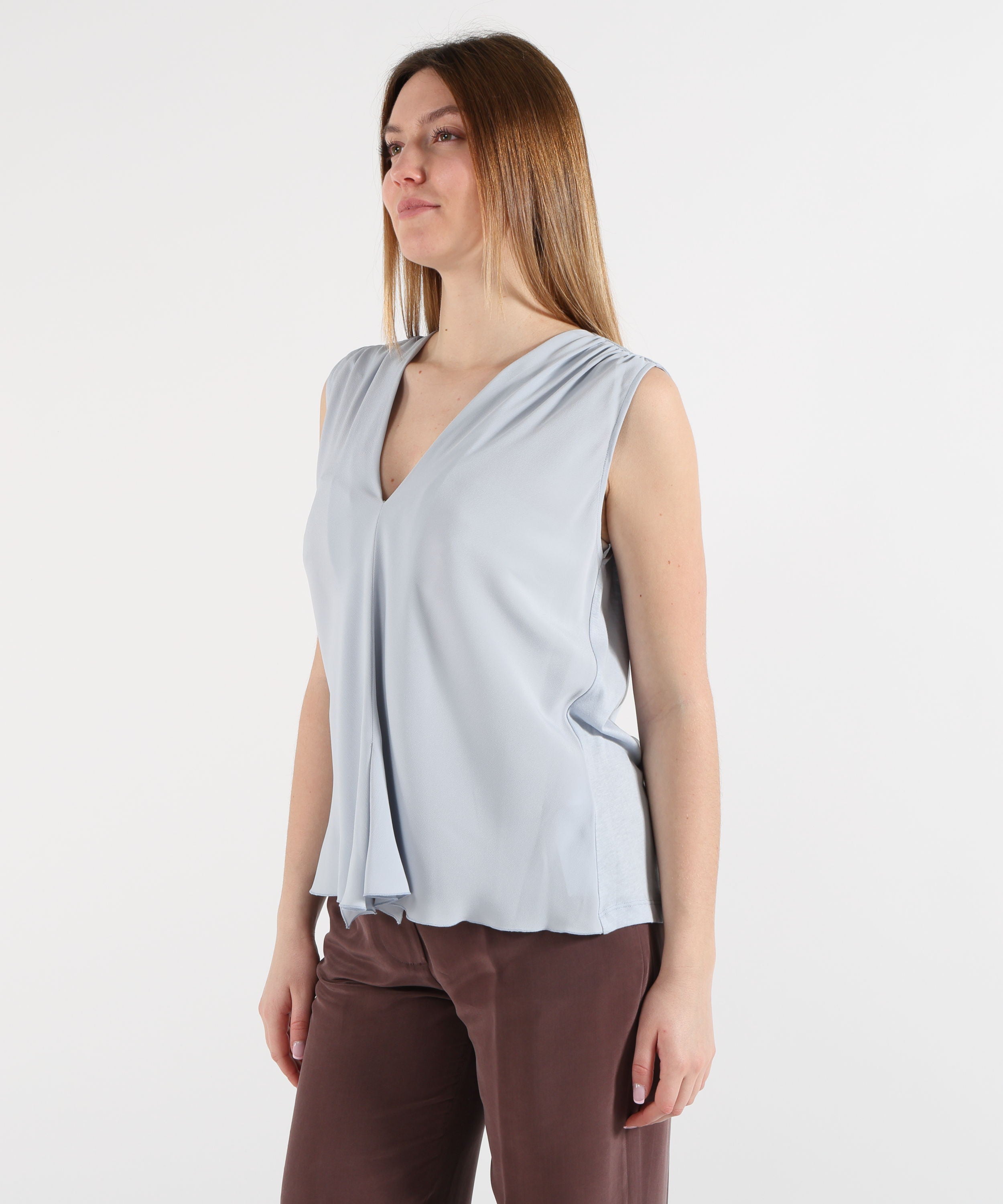 SEVENTY Camicia smanicata in jersey e crêpe misto seta