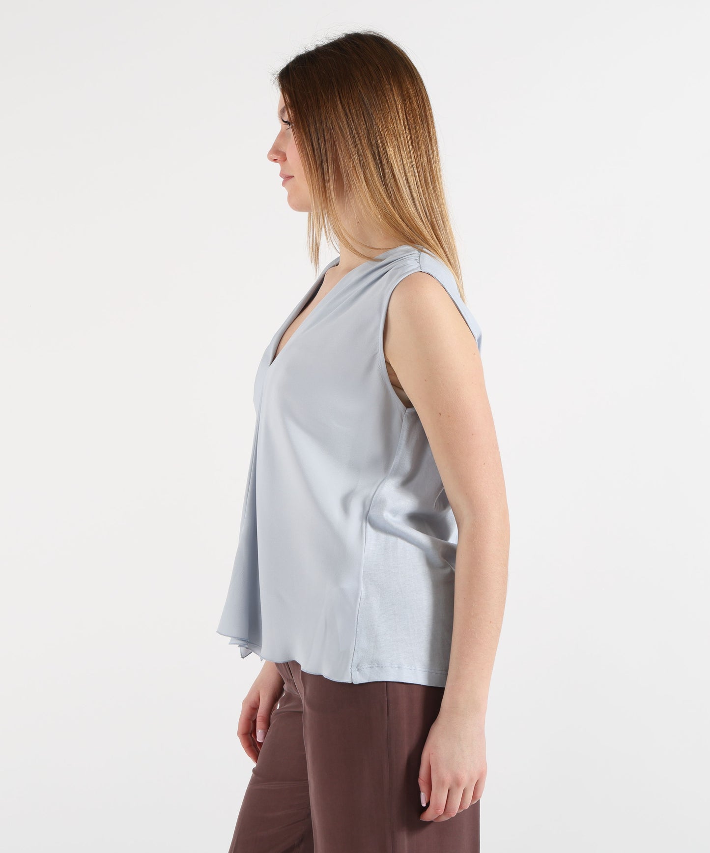 SEVENTY Camicia smanicata in jersey e crêpe misto seta