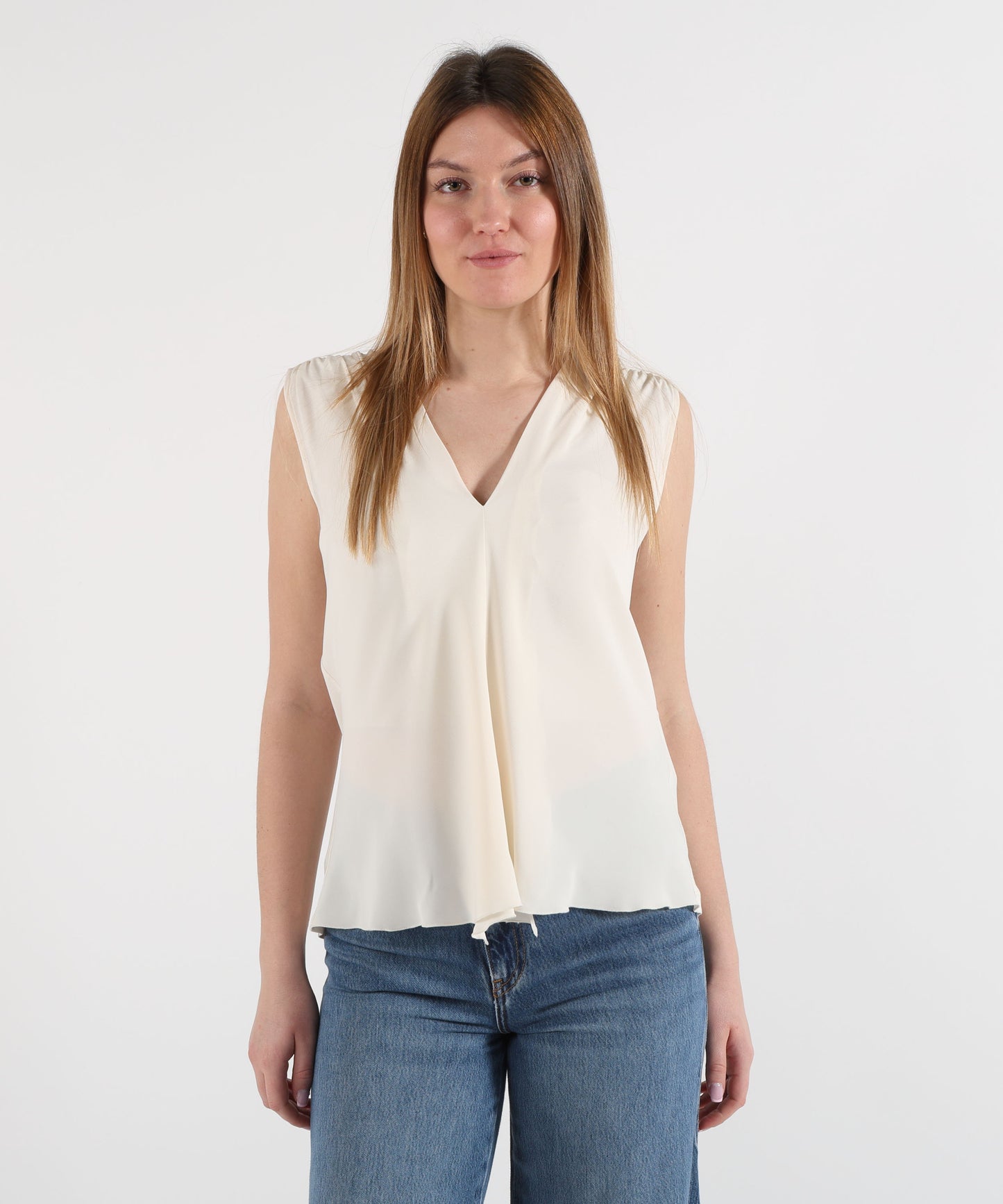 SEVENTY Camicia smanicata in jersey e crêpe misto seta