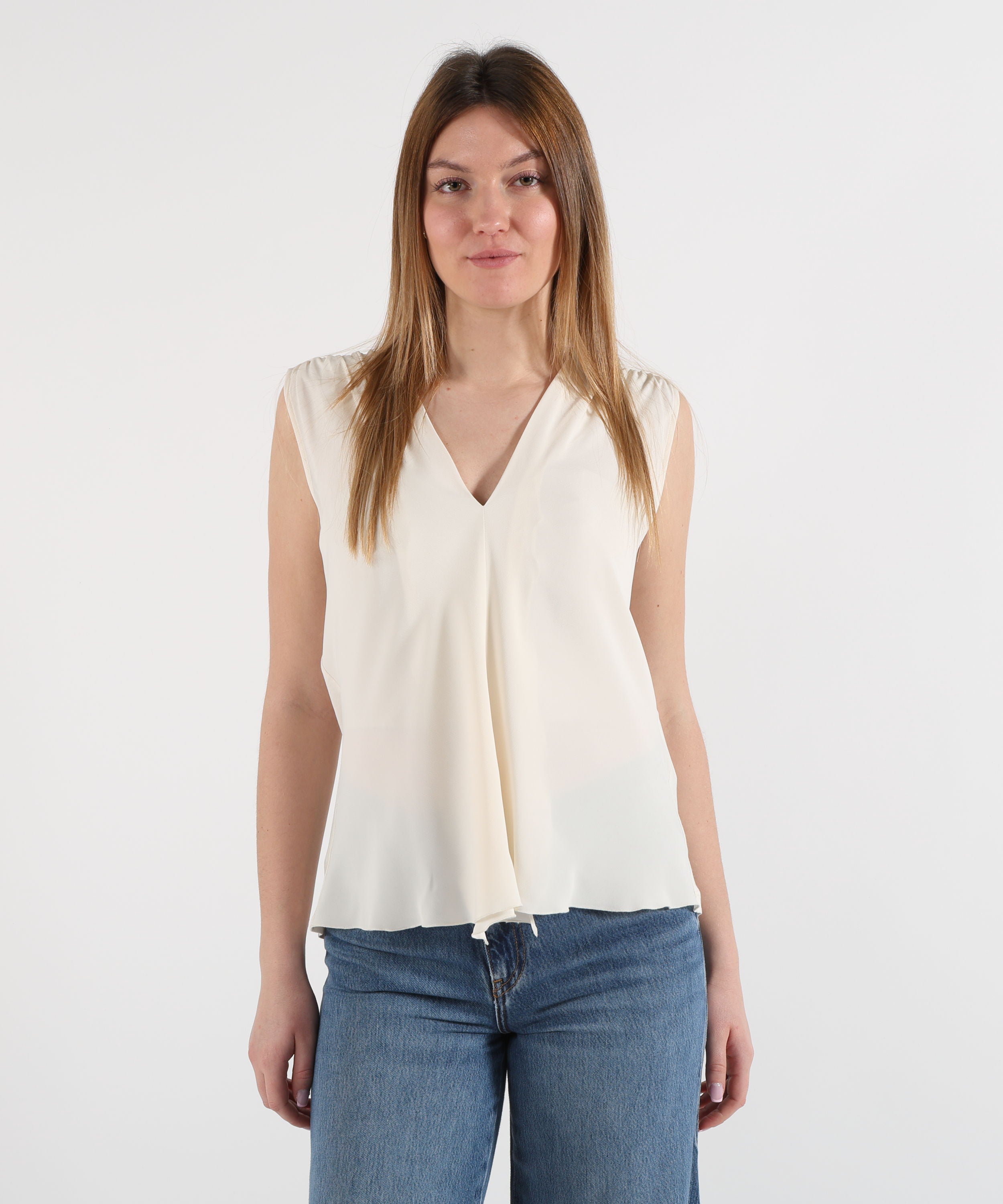 SEVENTY Camicia smanicata in jersey e crêpe misto seta