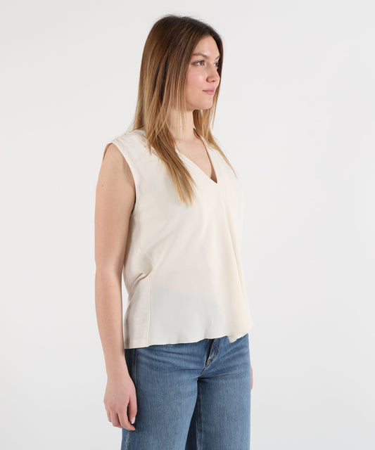 SEVENTY Camicia smanicata in jersey e crêpe misto seta