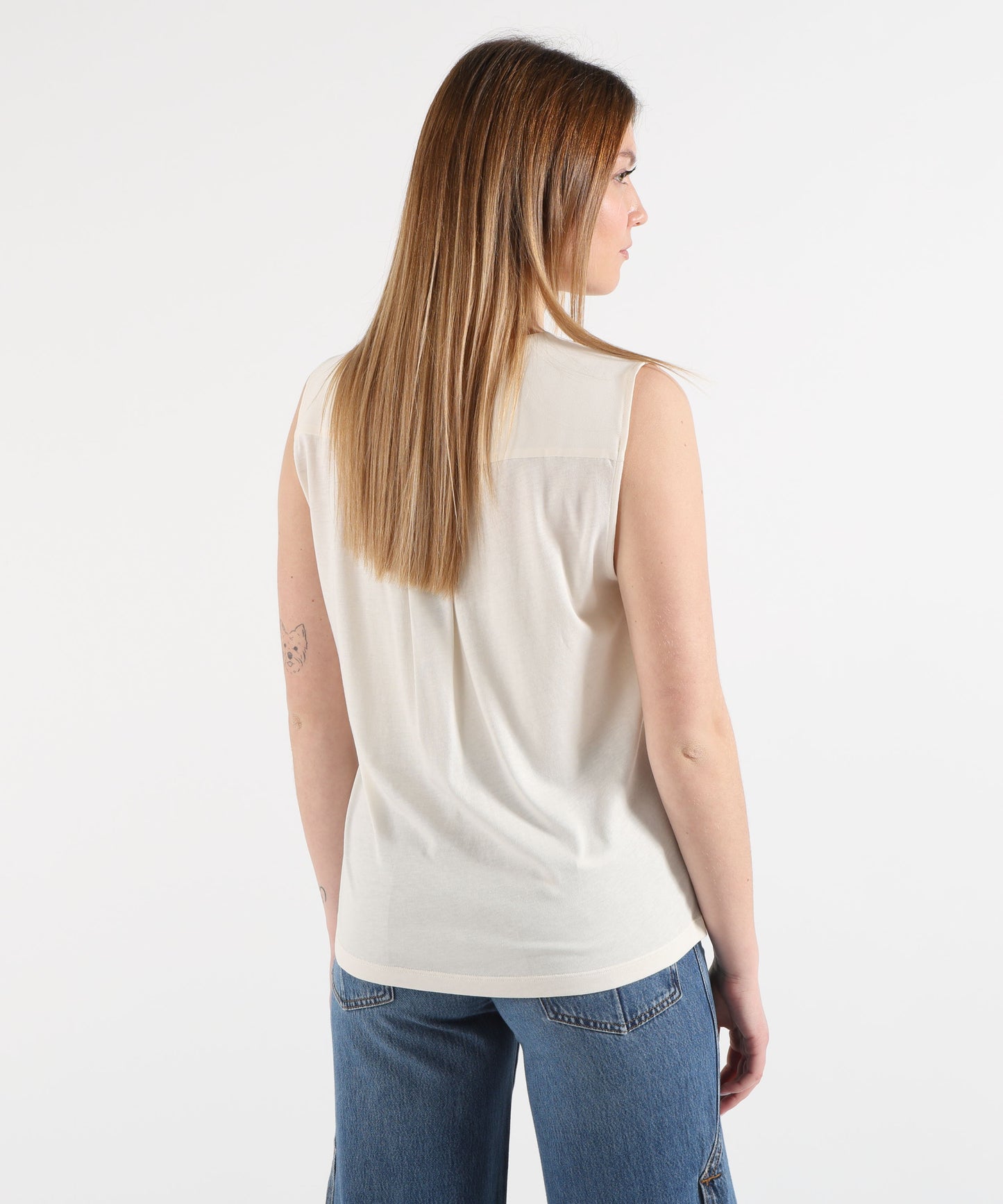 SEVENTY Camicia smanicata in jersey e crêpe misto seta