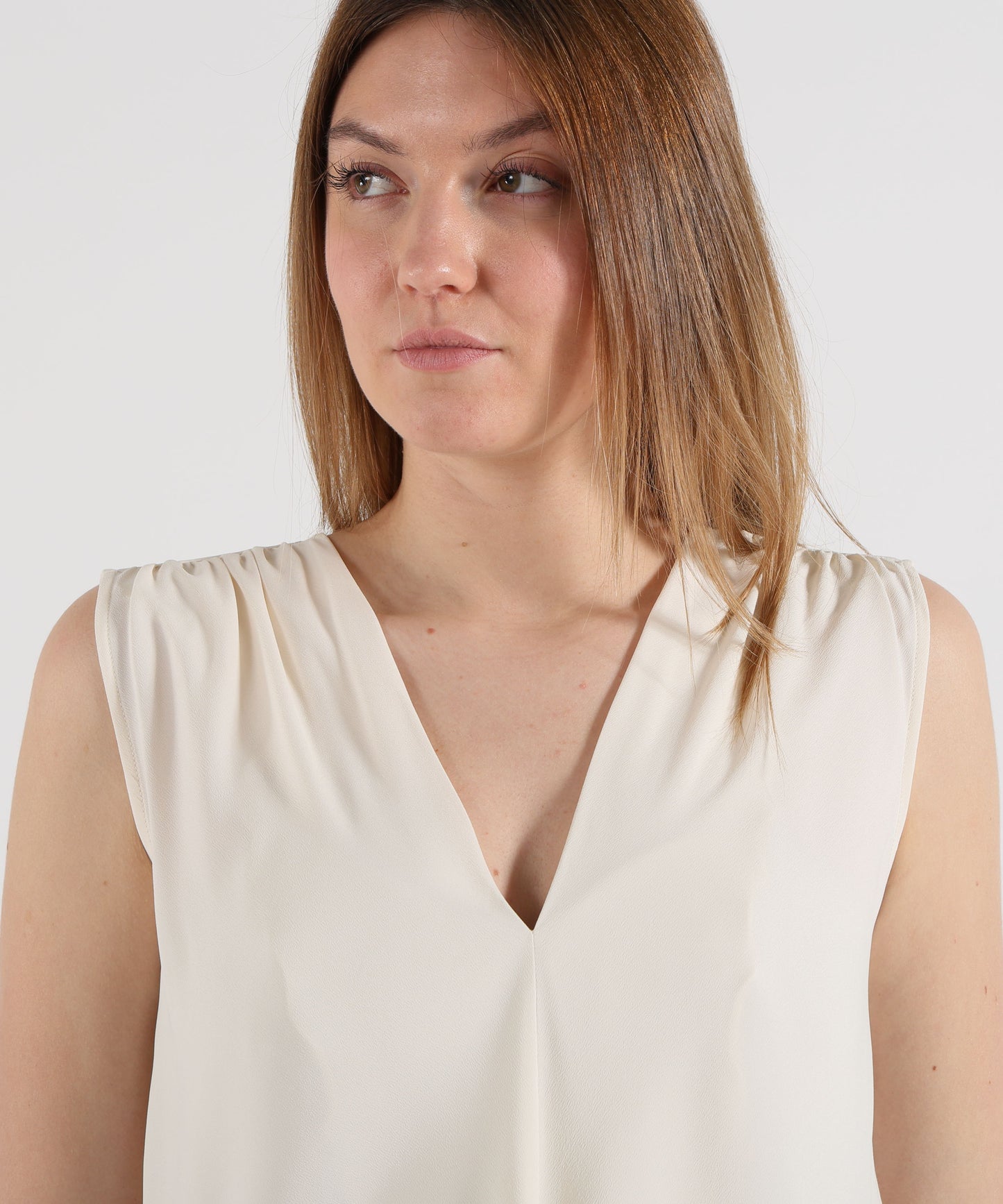 SEVENTY Camicia smanicata in jersey e crêpe misto seta