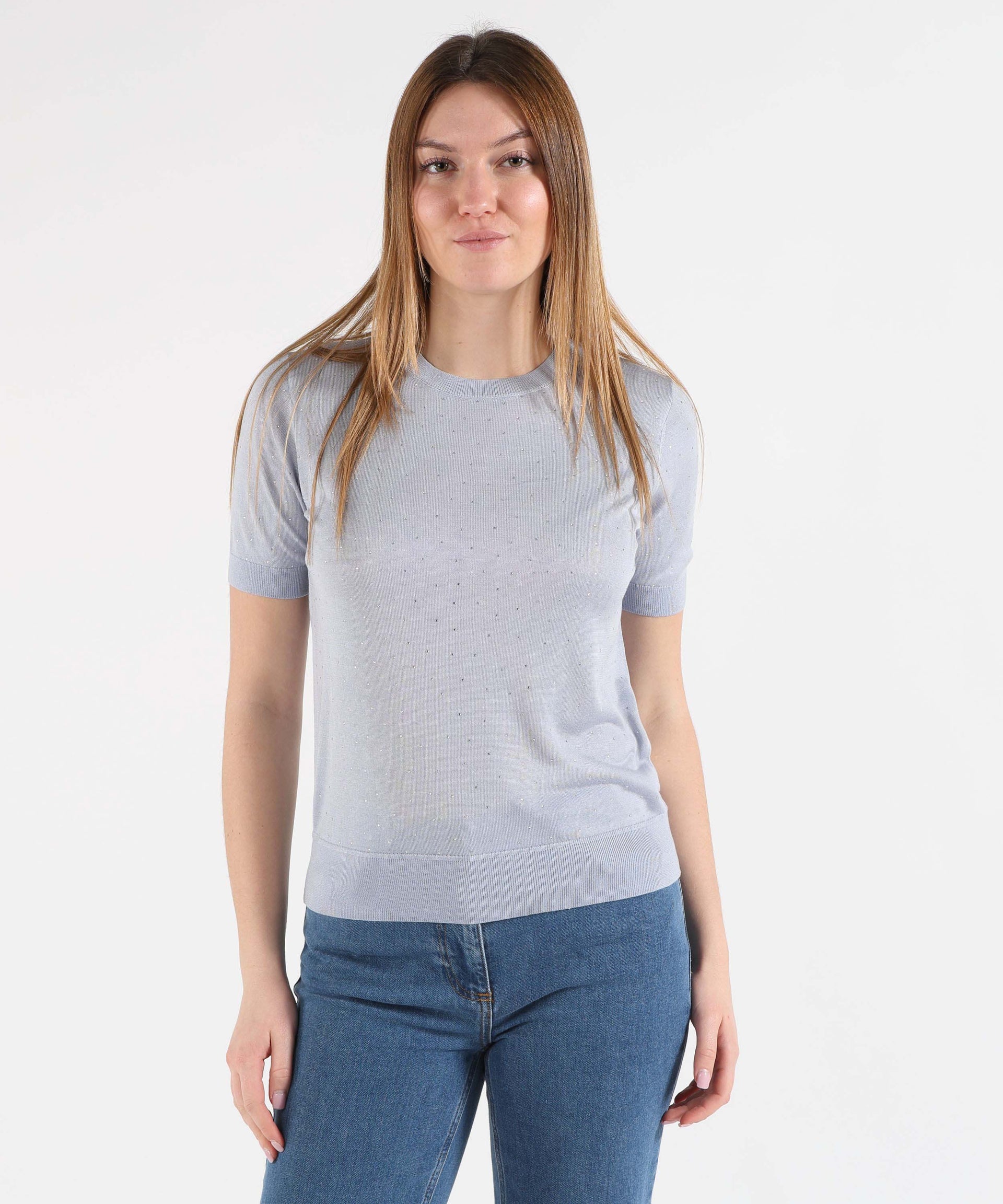 SEVENTY Maglia girocollo mezza manica in viscosa seta