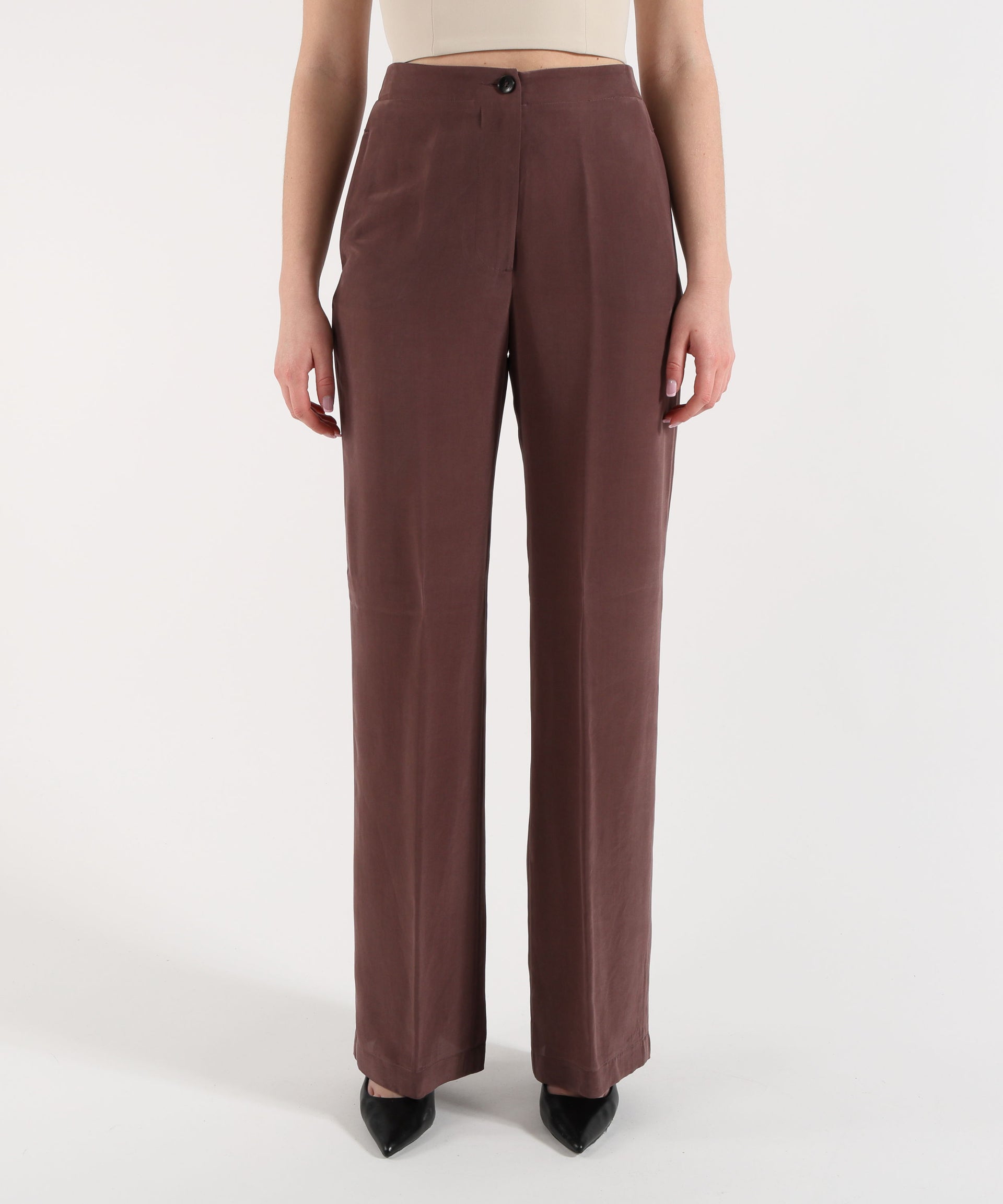 SEVENTY Pantalone lungo relax fit elasticato in viscosa seta lavata