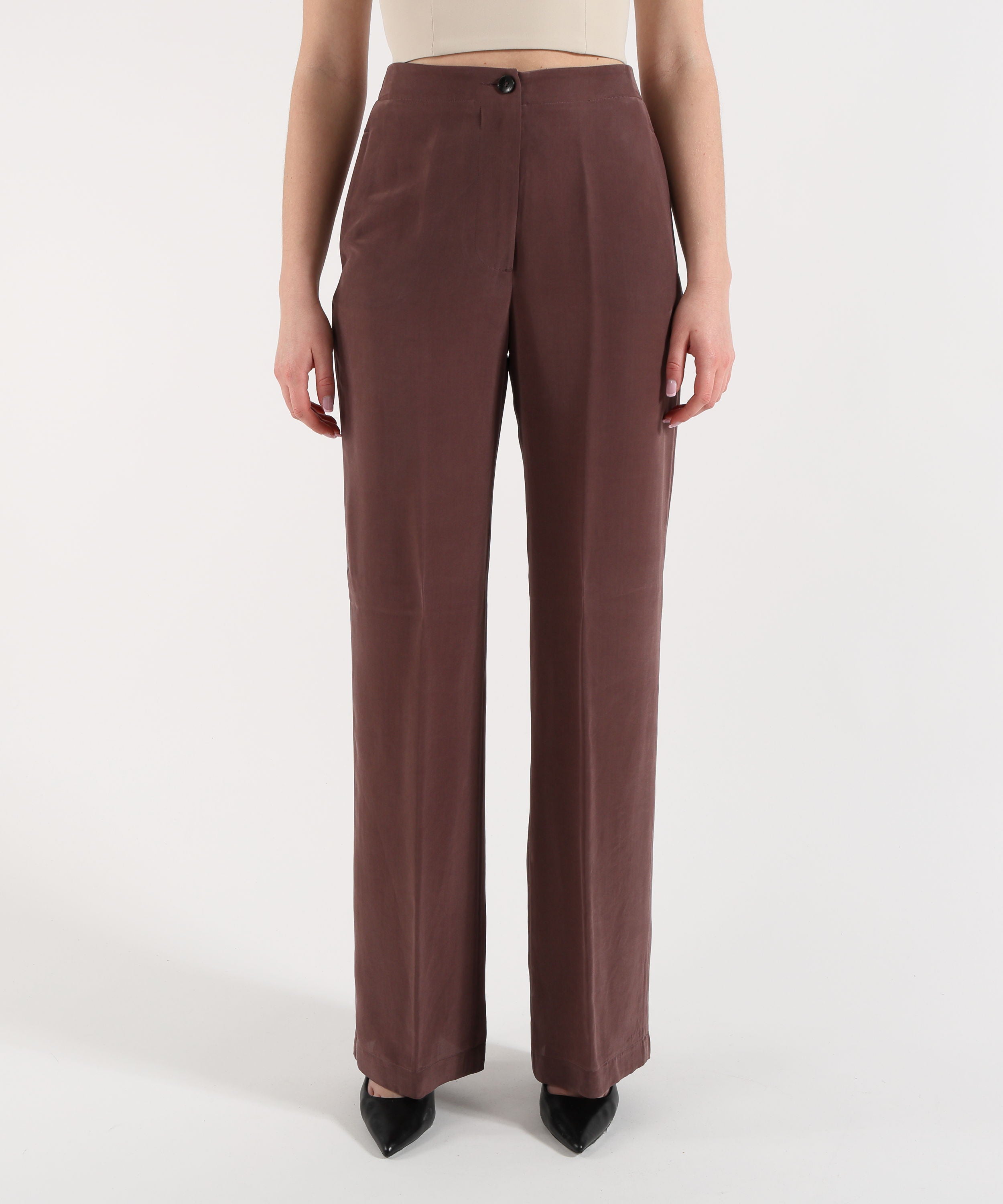 SEVENTY Pantalone lungo relax fit elasticato in viscosa seta lavata