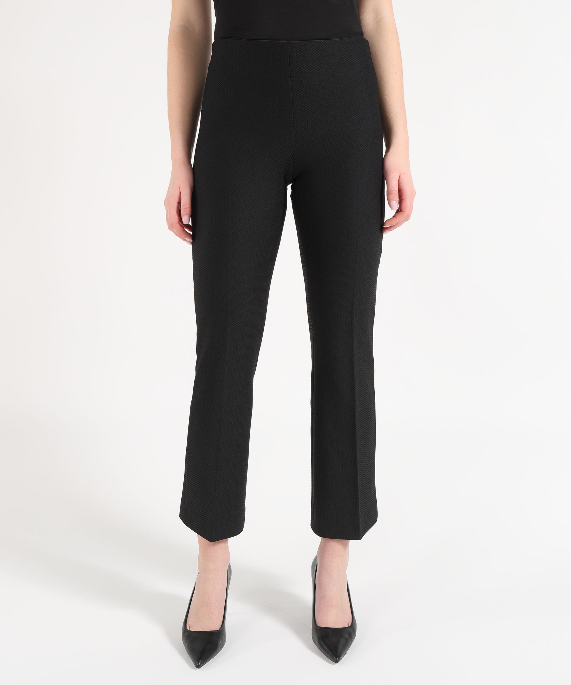Trousers SEVENTY Slim-Fit Ankle-Length Stretch Pants in Technical Bi-Stretch Honeycomb Fabric Nero | SEVENTY