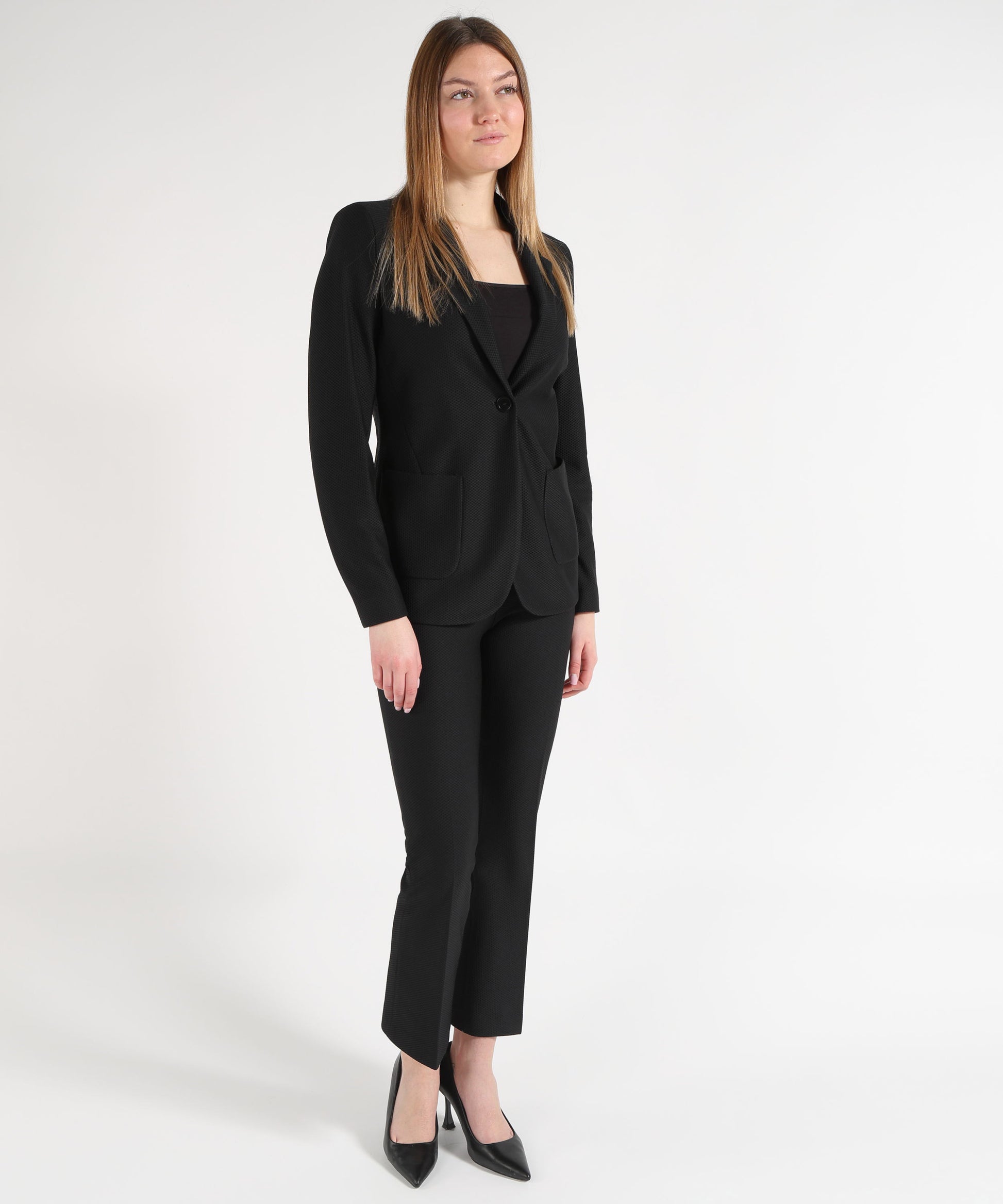 Trousers SEVENTY Slim-Fit Ankle-Length Stretch Pants in Technical Bi-Stretch Honeycomb Fabric Nero | SEVENTY