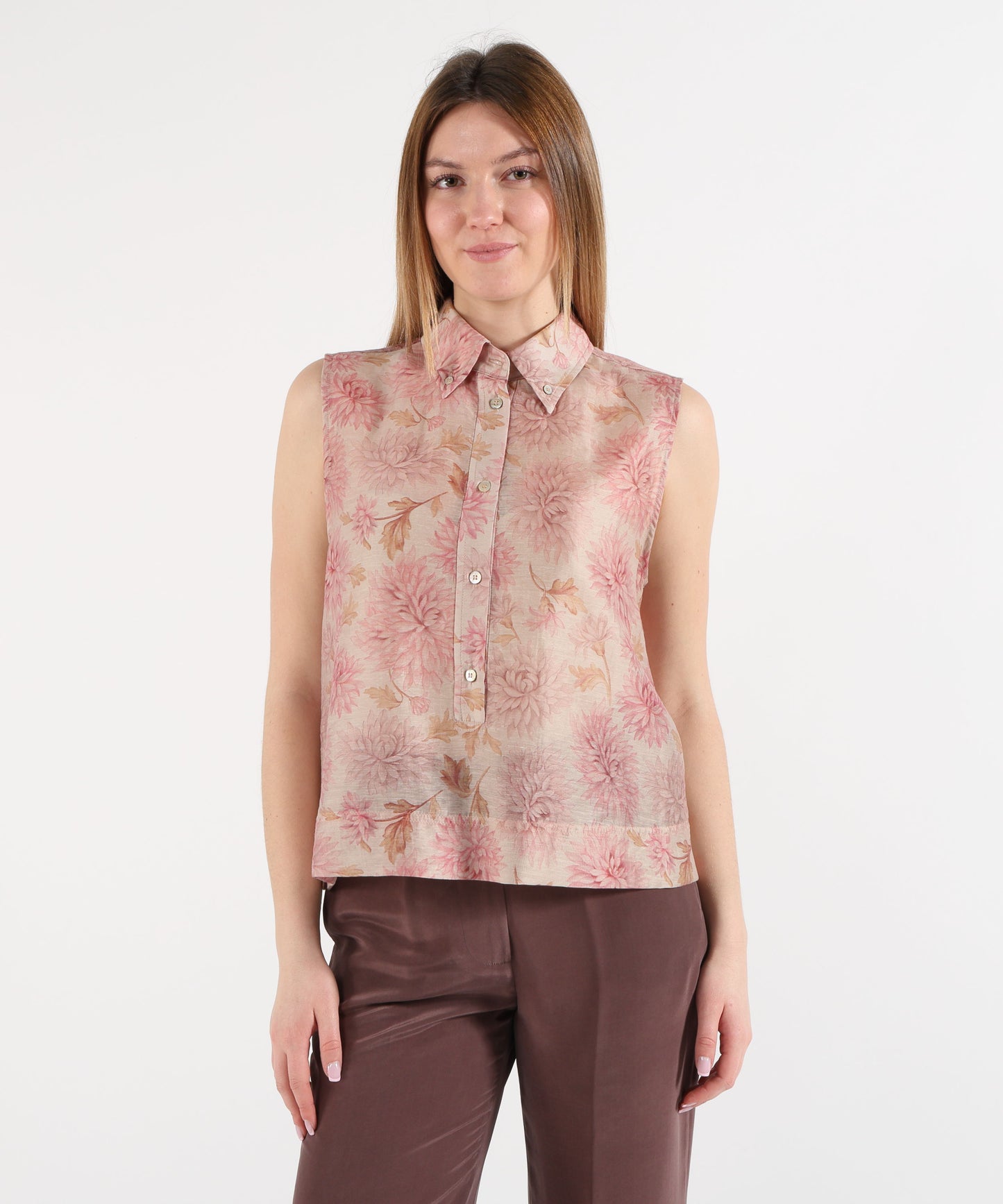 SEVENTY Camicia smanicata in organza di lino stampata