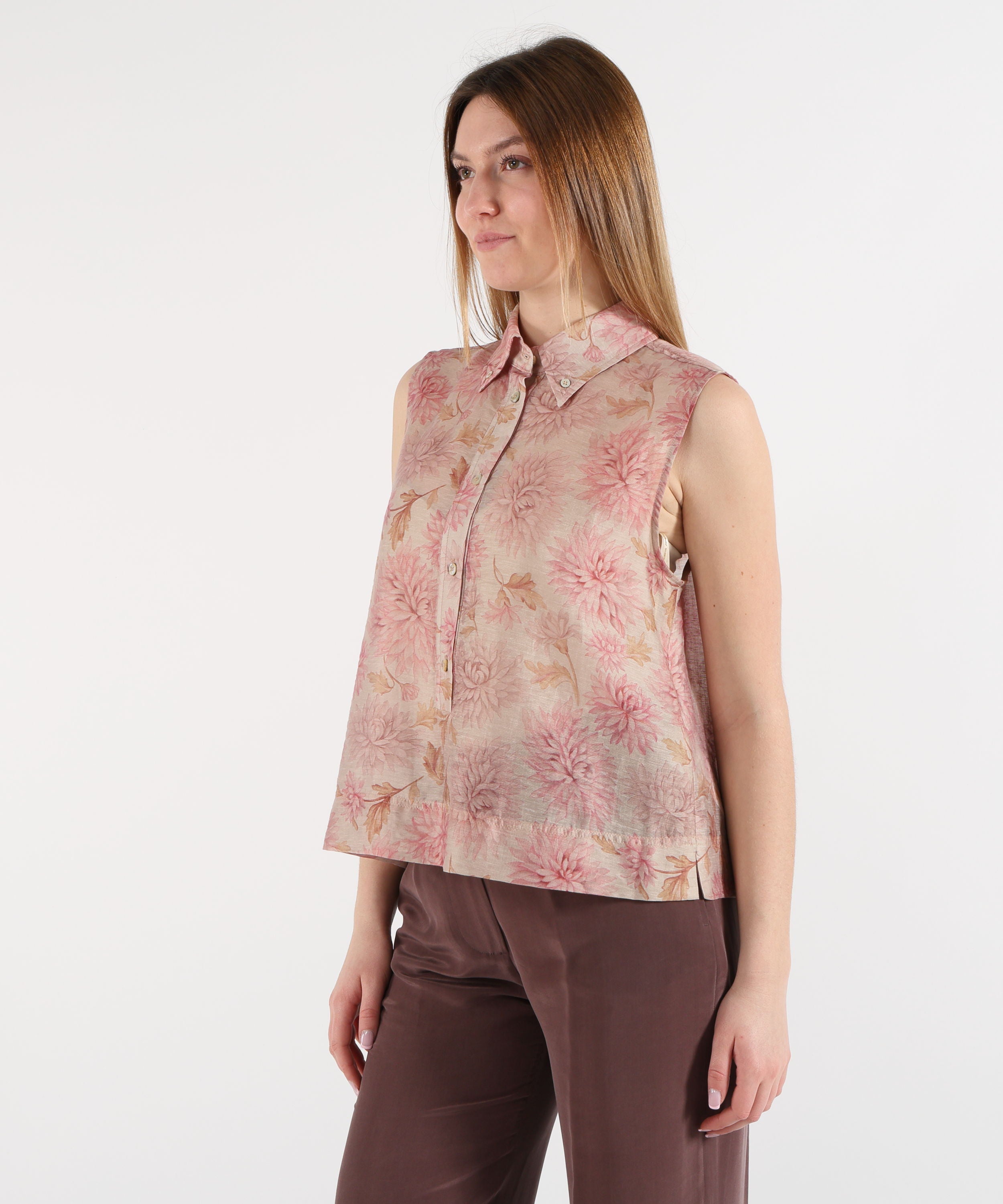 SEVENTY Camicia smanicata in organza di lino stampata