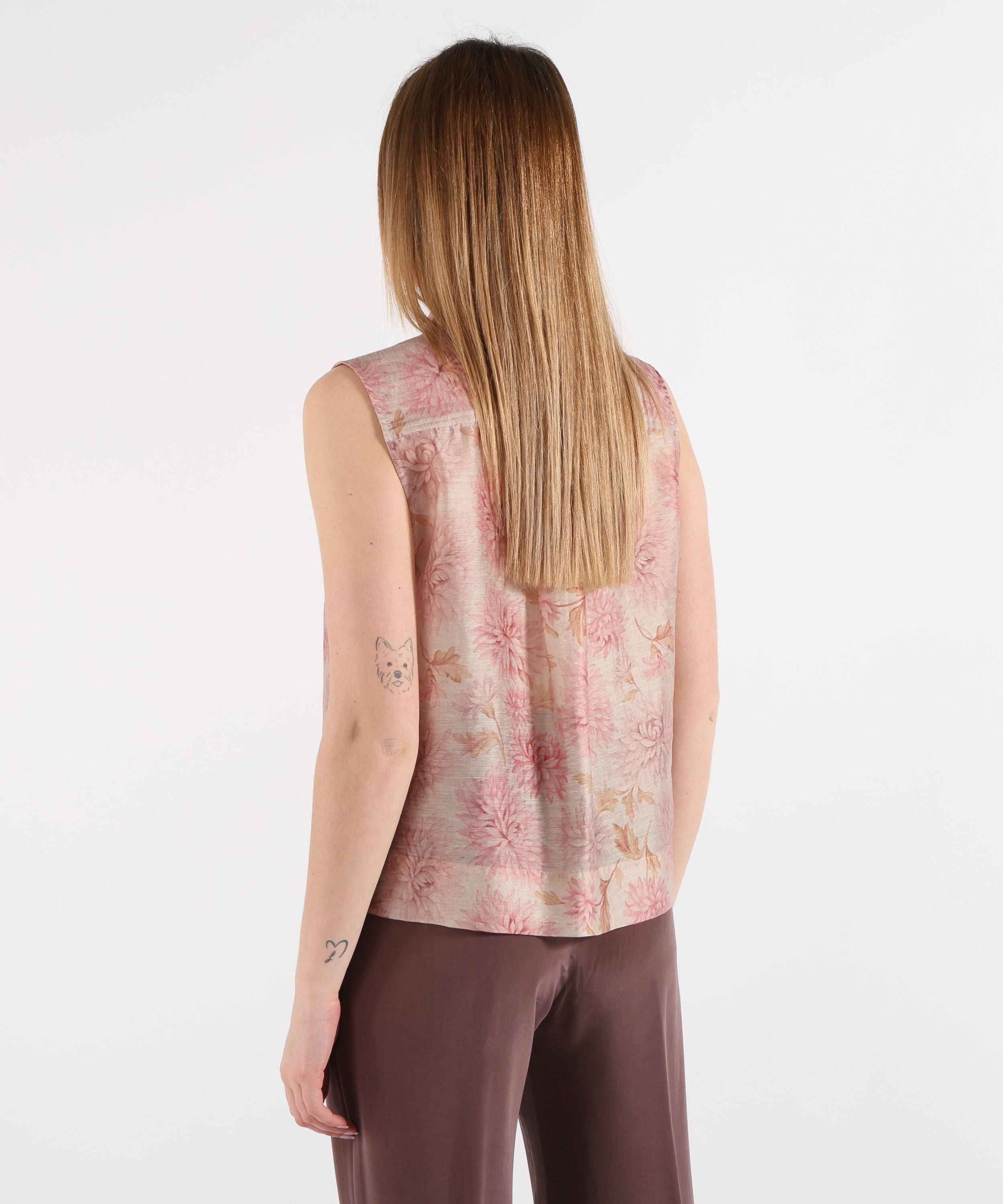 SEVENTY Camicia smanicata in organza di lino stampata