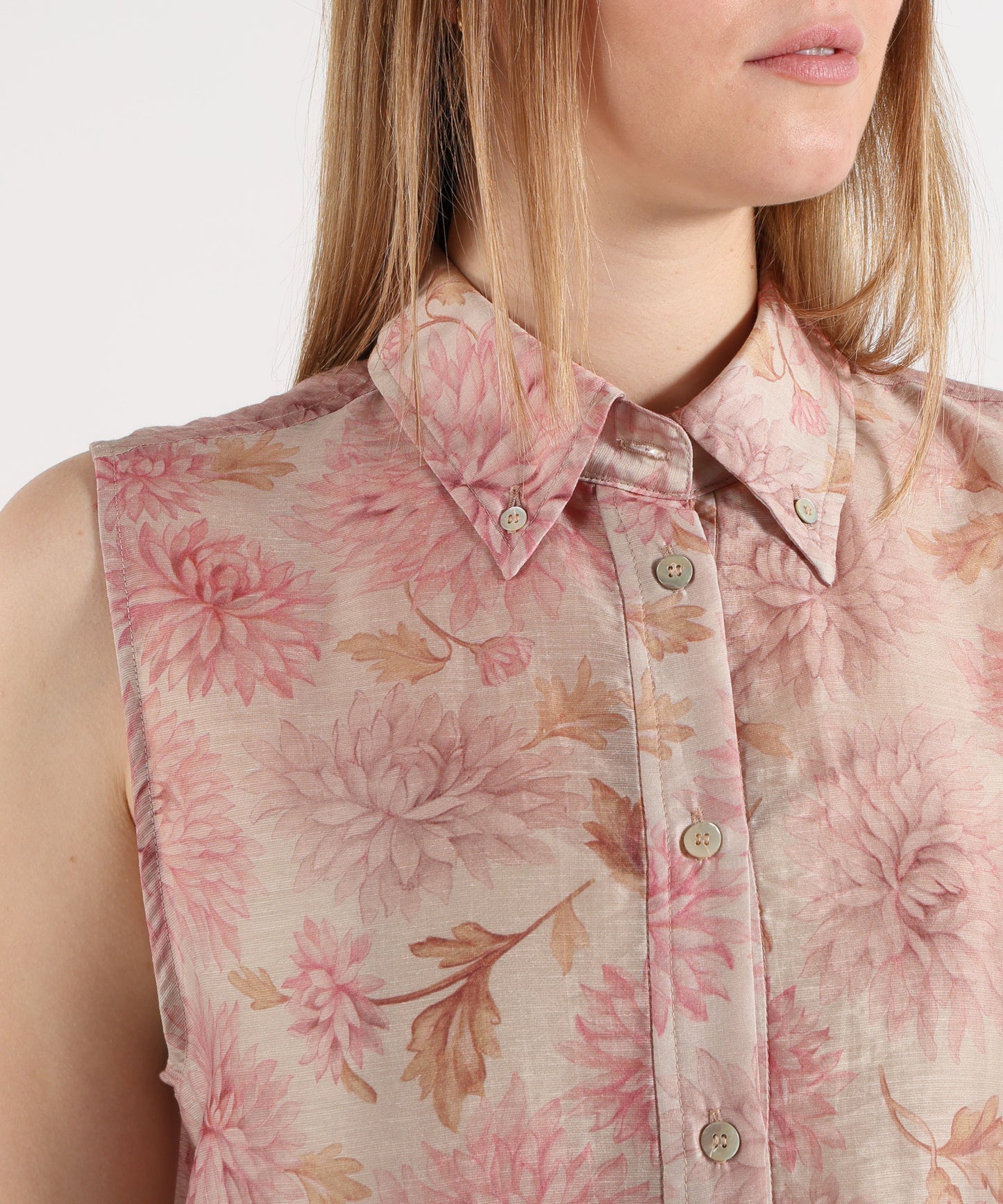 SEVENTY Camicia smanicata in organza di lino stampata