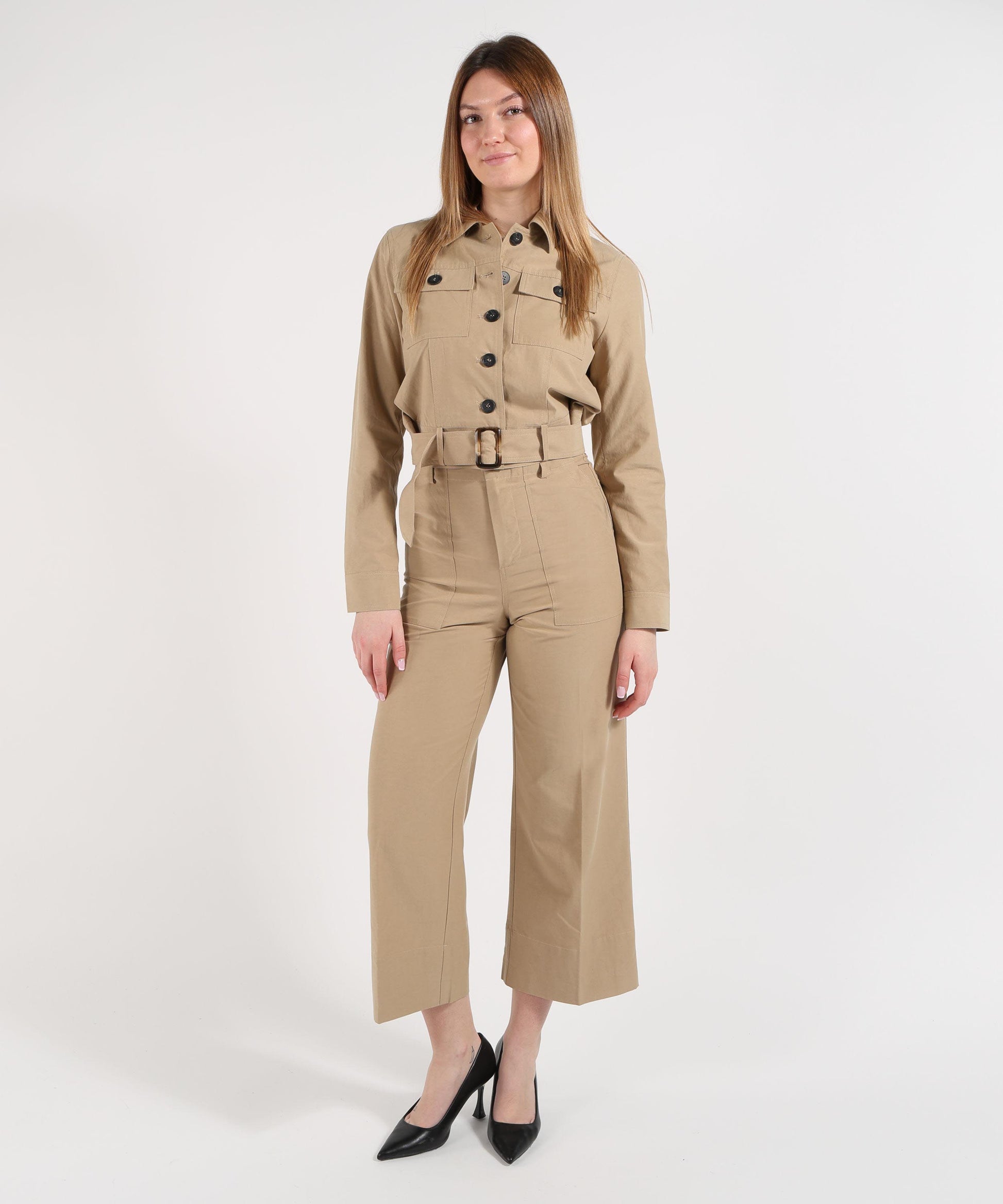 Light Jackets LIUJO WHITE Tencel and Cotton Jacket with Belt Beige | LIUJO WHITE