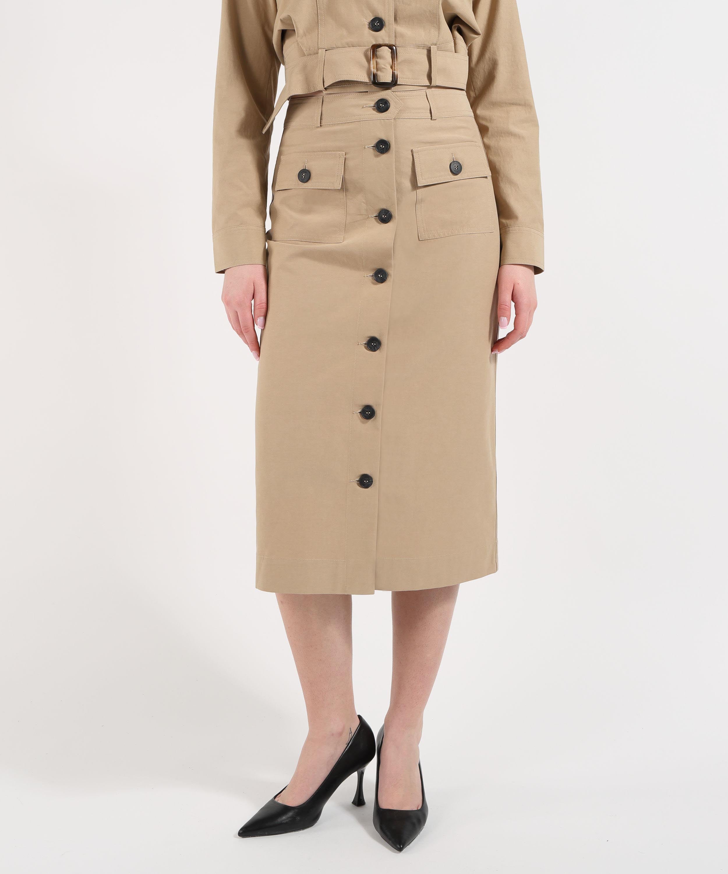 LIUJO WHITE Gonna midi beige con bottoni