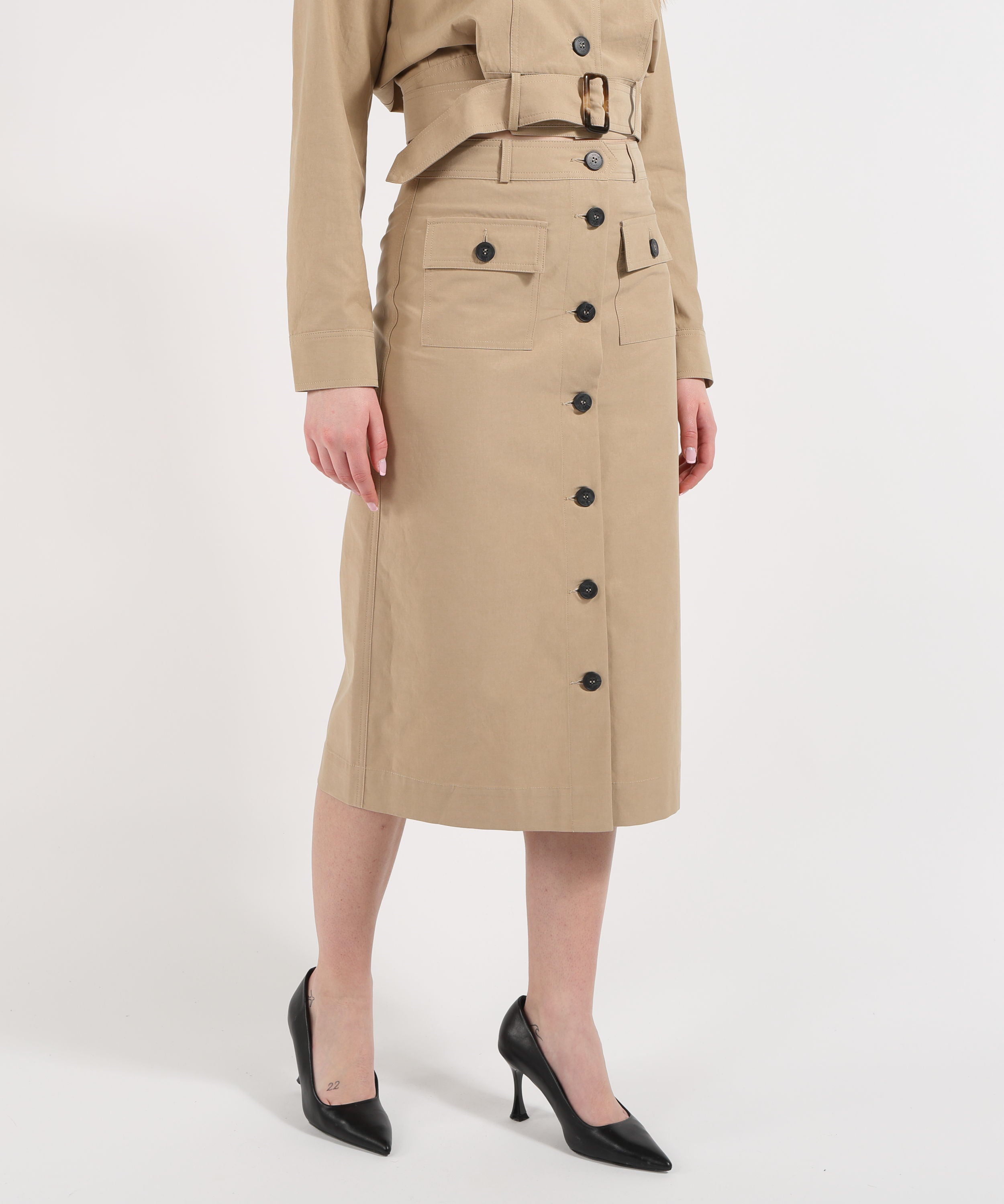 LIUJO WHITE Gonna midi beige con bottoni