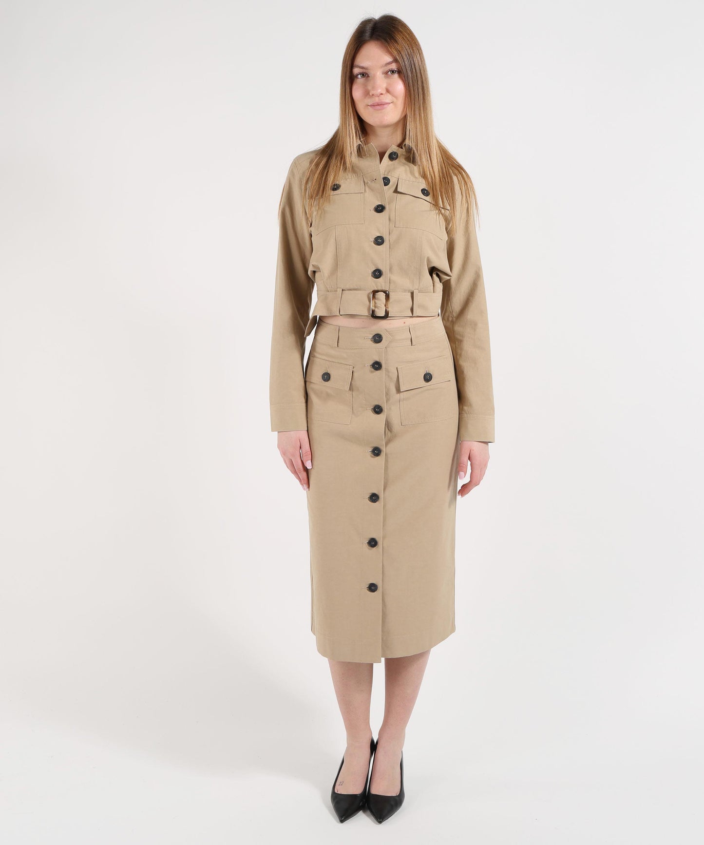 LIUJO WHITE Gonna midi beige con bottoni