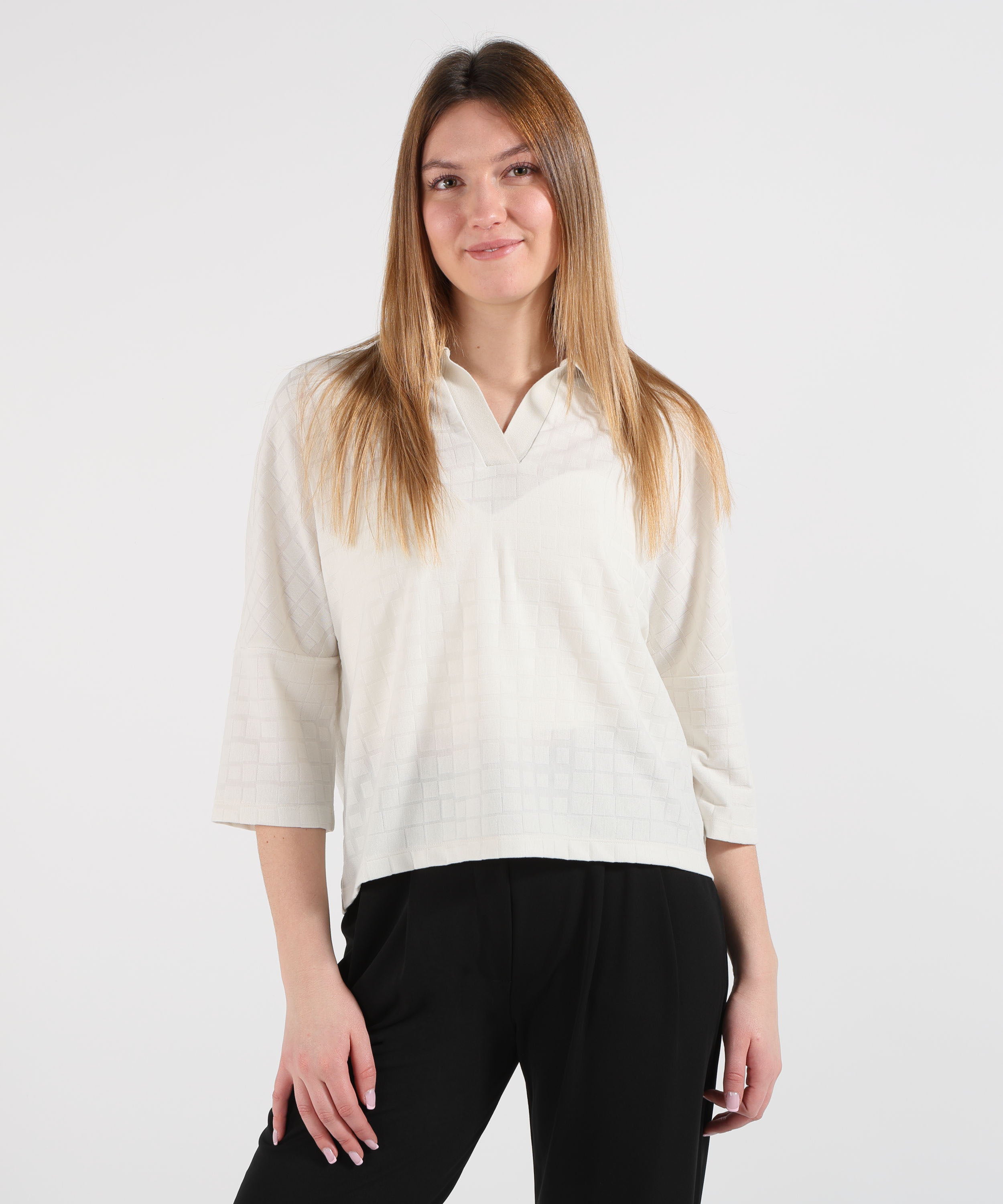 EMPORIO ARMANI Maglia collo polo in jersey jacquard pattern quadri