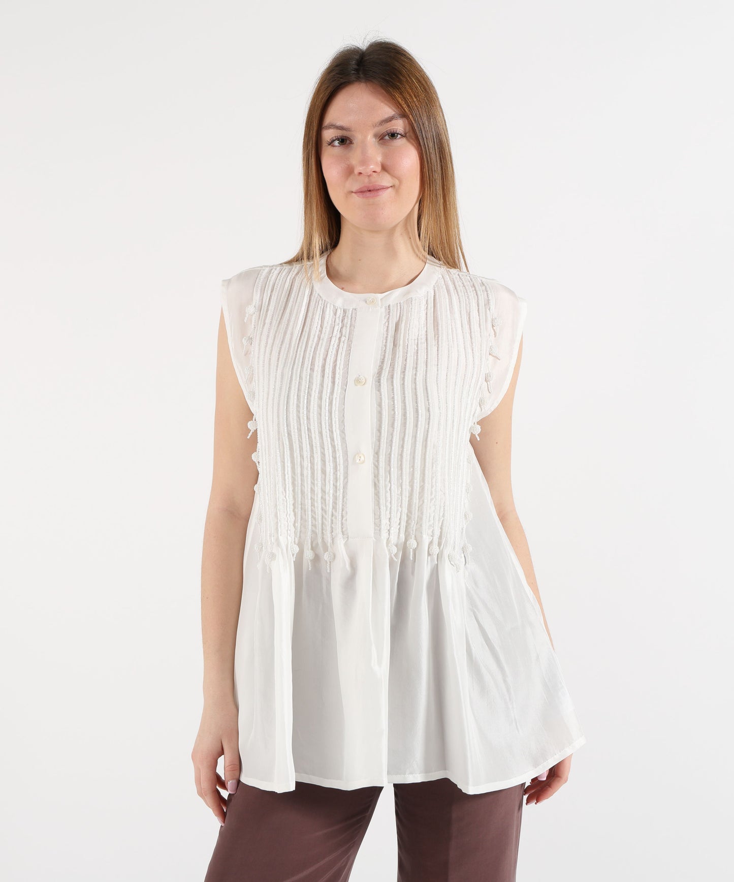 P.A.R.O.S.H. Sleeveless silk blouse with plastron