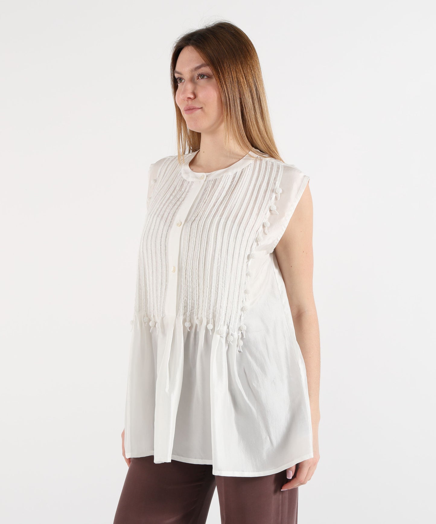 P.A.R.O.S.H. Sleeveless silk blouse with plastron
