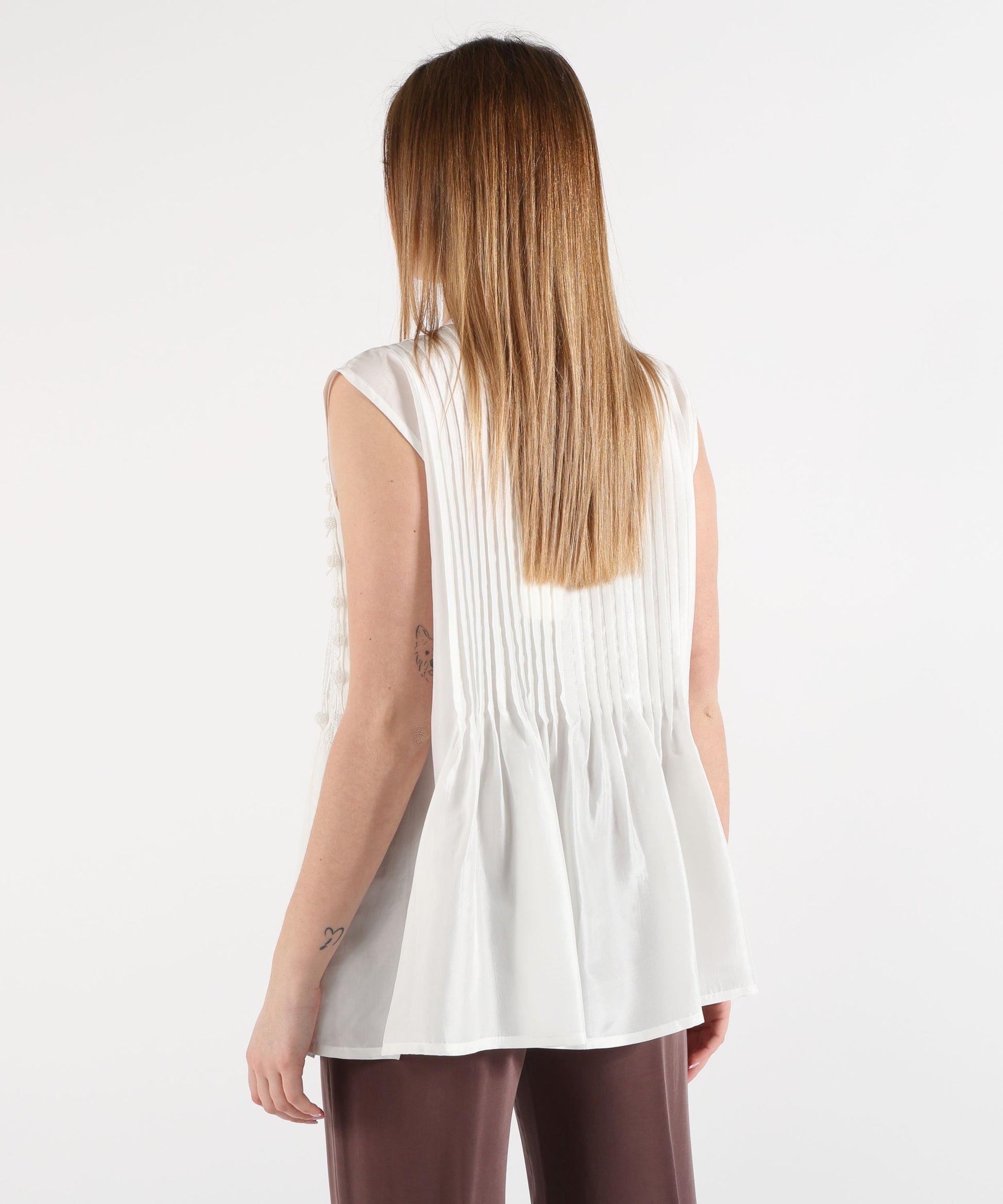 Blouses P.A.R.O.S.H. Sleeveless silk blouse with plastron Bianco | P.A.R.O.S.H.