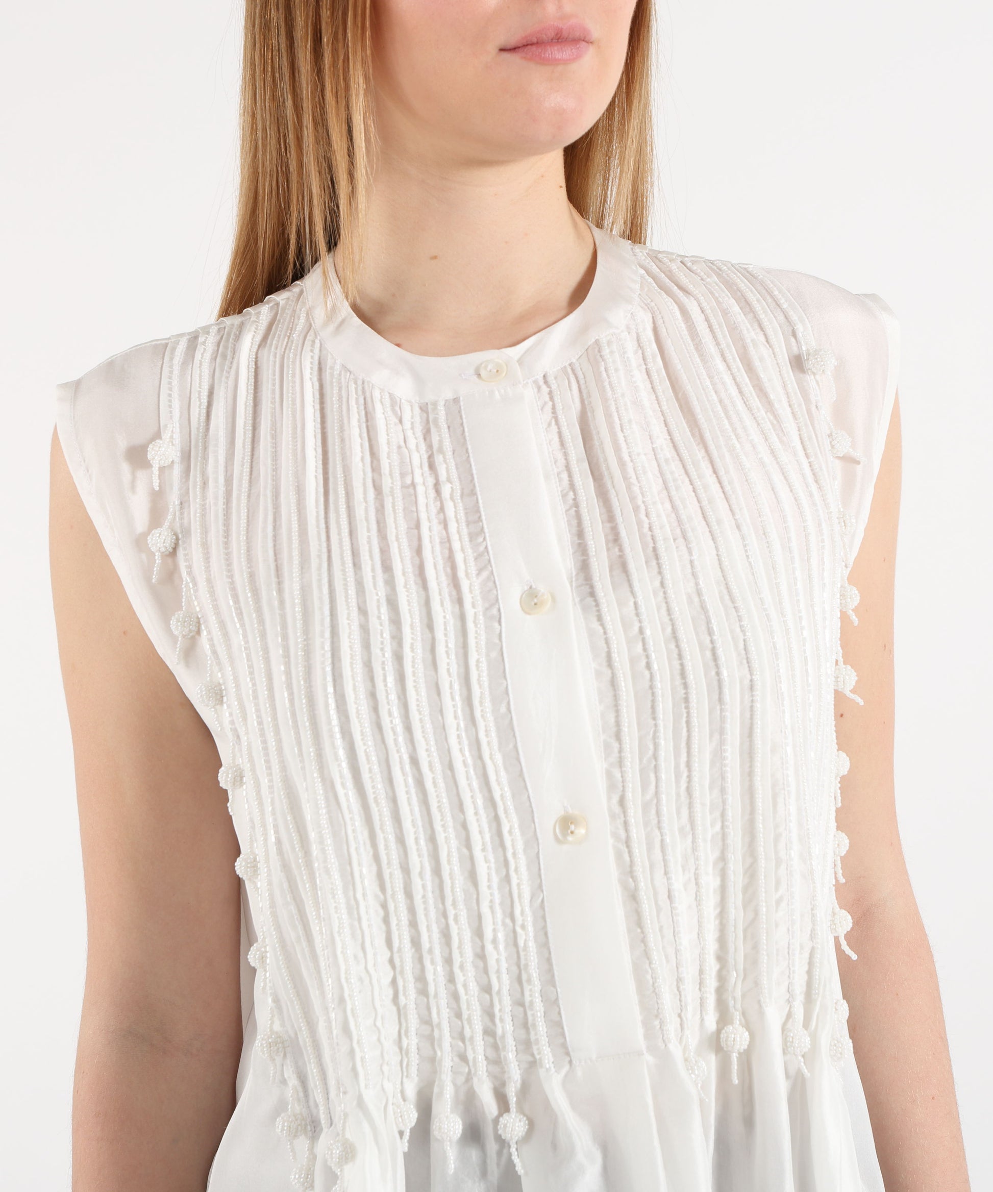 Blouses P.A.R.O.S.H. Sleeveless silk blouse with plastron Bianco | P.A.R.O.S.H.