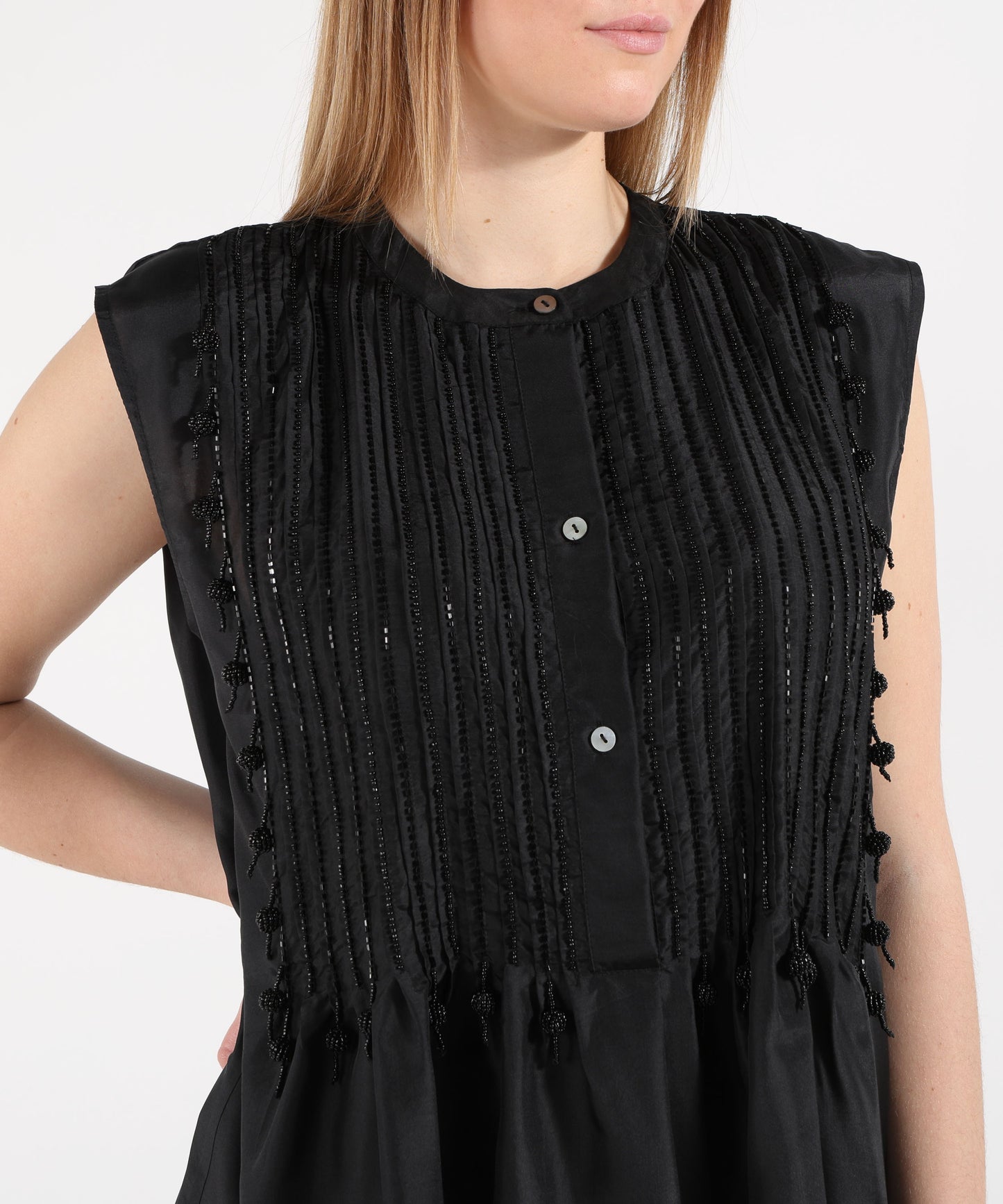 P.A.R.O.S.H. Sleeveless silk blouse with plastron