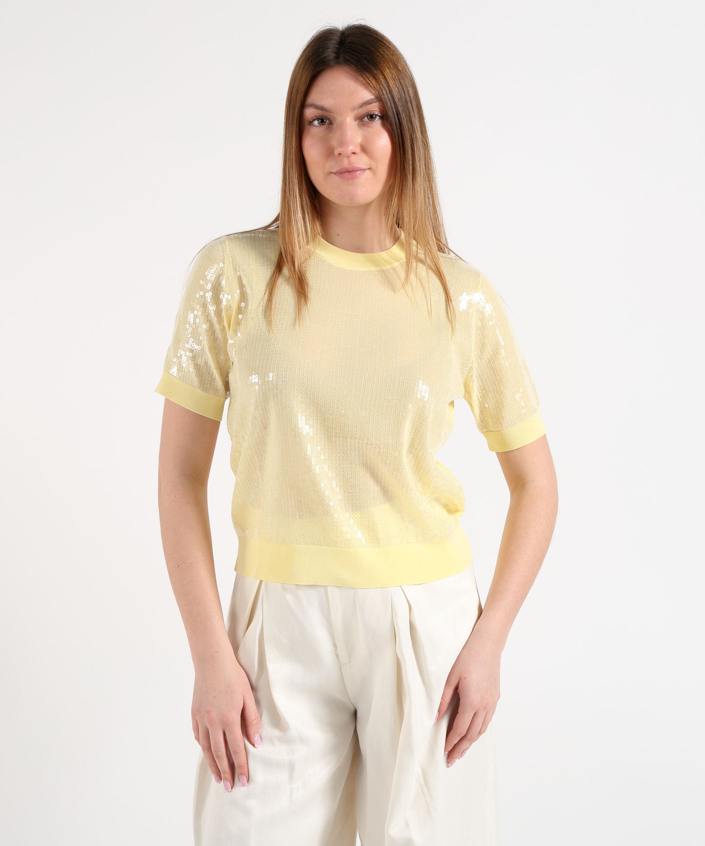 LIUJO WHITE Sequin Top