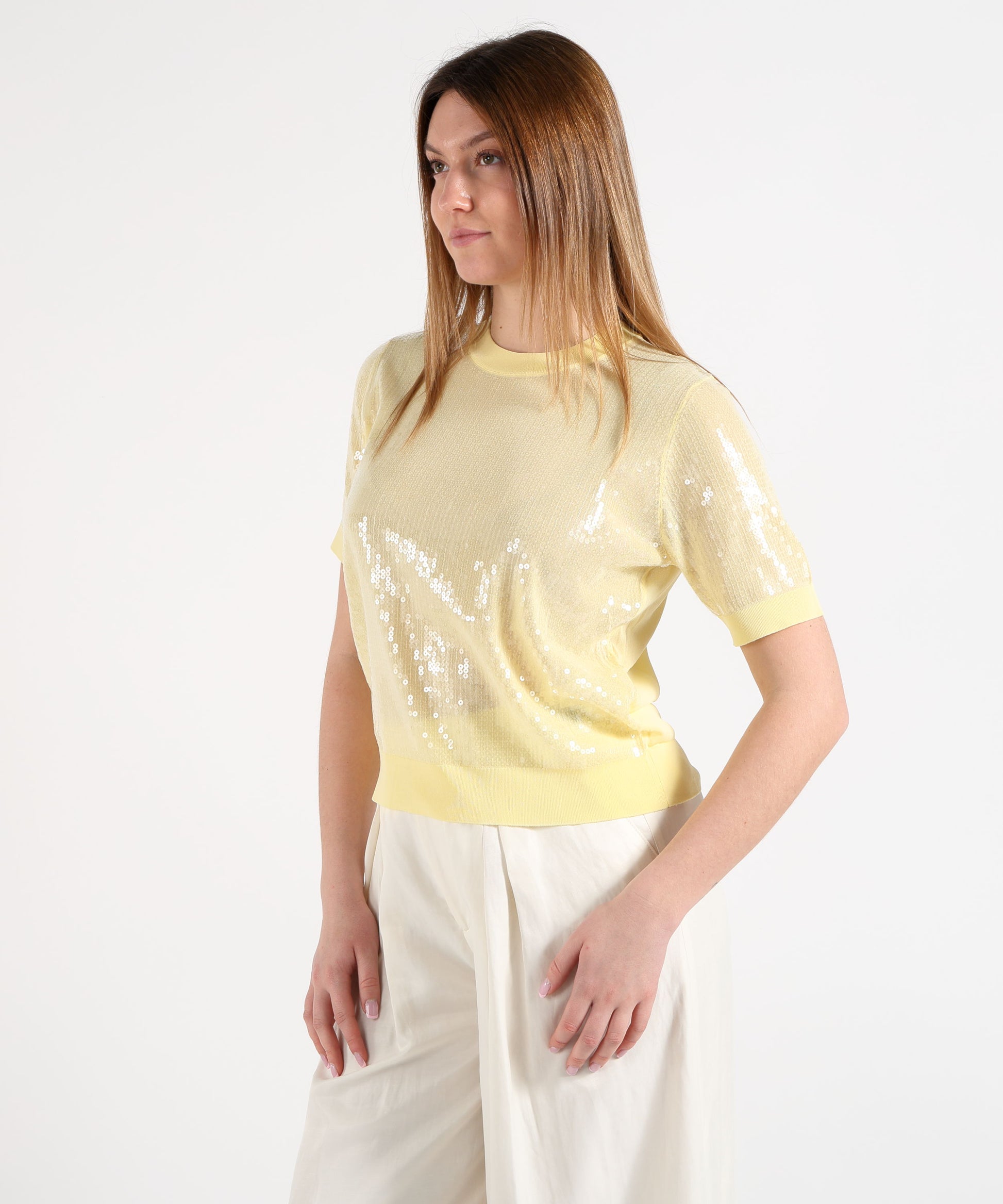 Knitwear LIUJO WHITE Sequin Top Giallo | LIUJO WHITE
